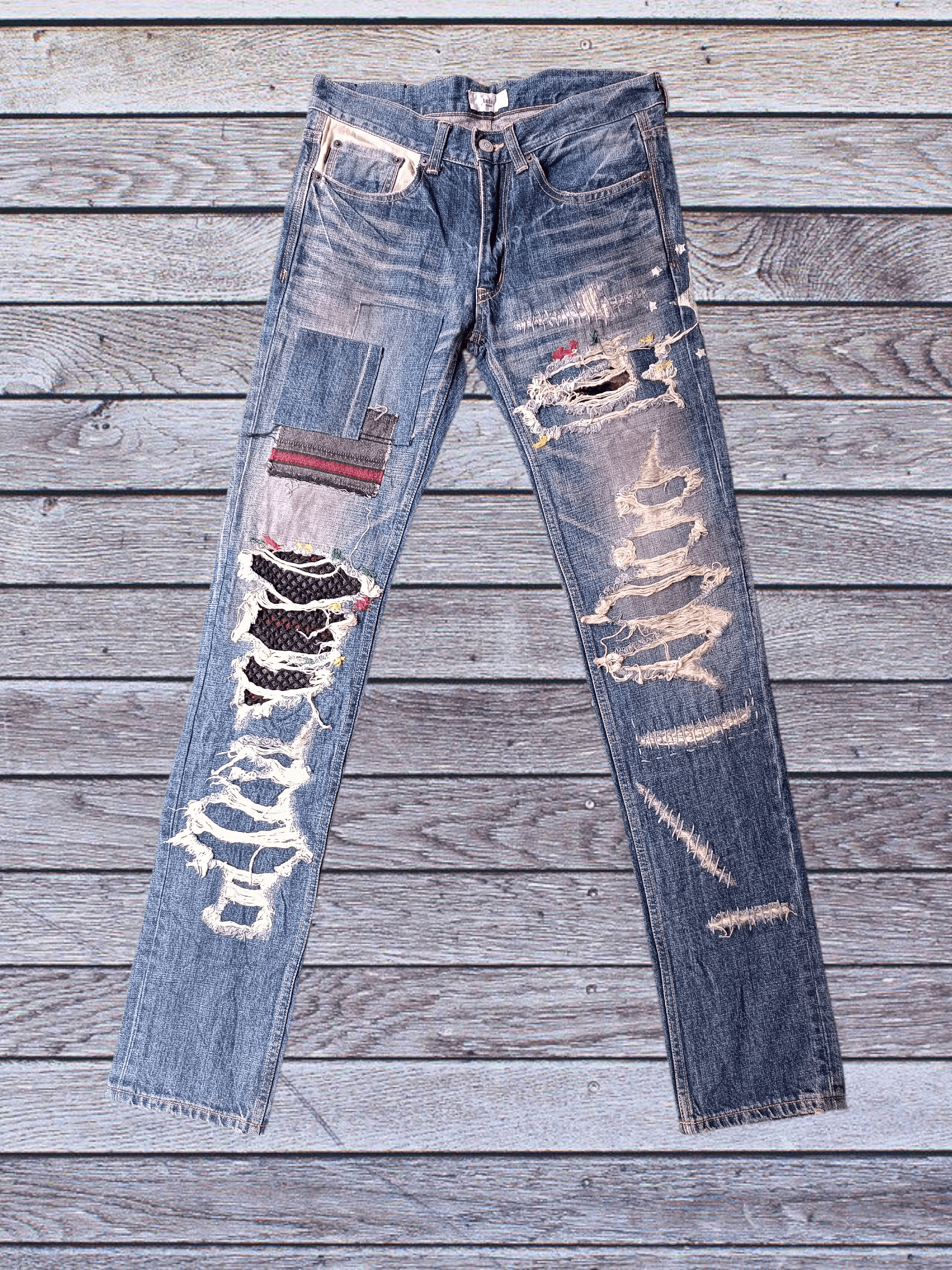 Japanese Patchwork Distressed Skinny Jeans