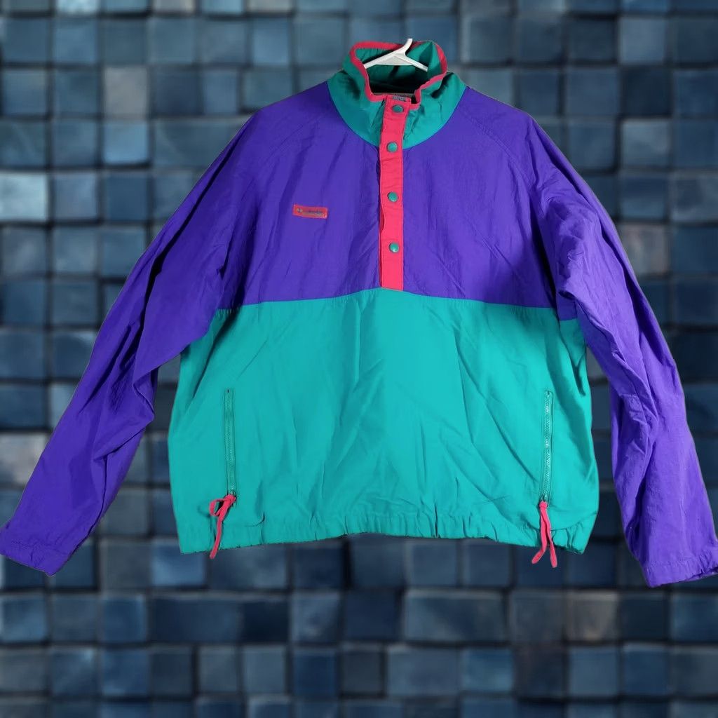 Altea Columbia Windbreaker Jacket Mens L Purple Teal Colorblock Snap Adjustable Wind-Resistant Lightweight Pockets zippered Short Stand-Up Collar Fall Size US L / EU 52-54 / 3 - 1 Thumbnail