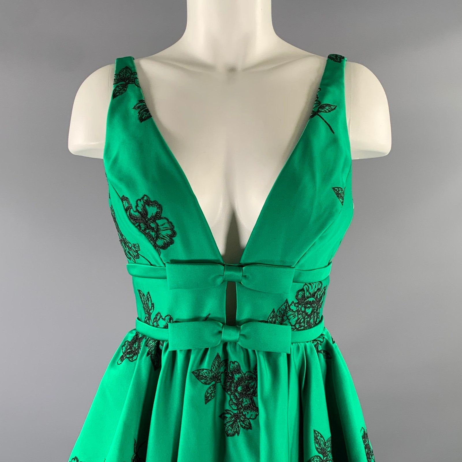Marchesa MARCHESA Green Black Polyester Floral Bubble Hem Dress Size XS / US 0-2 / IT 36-38 - 1 Thumbnail