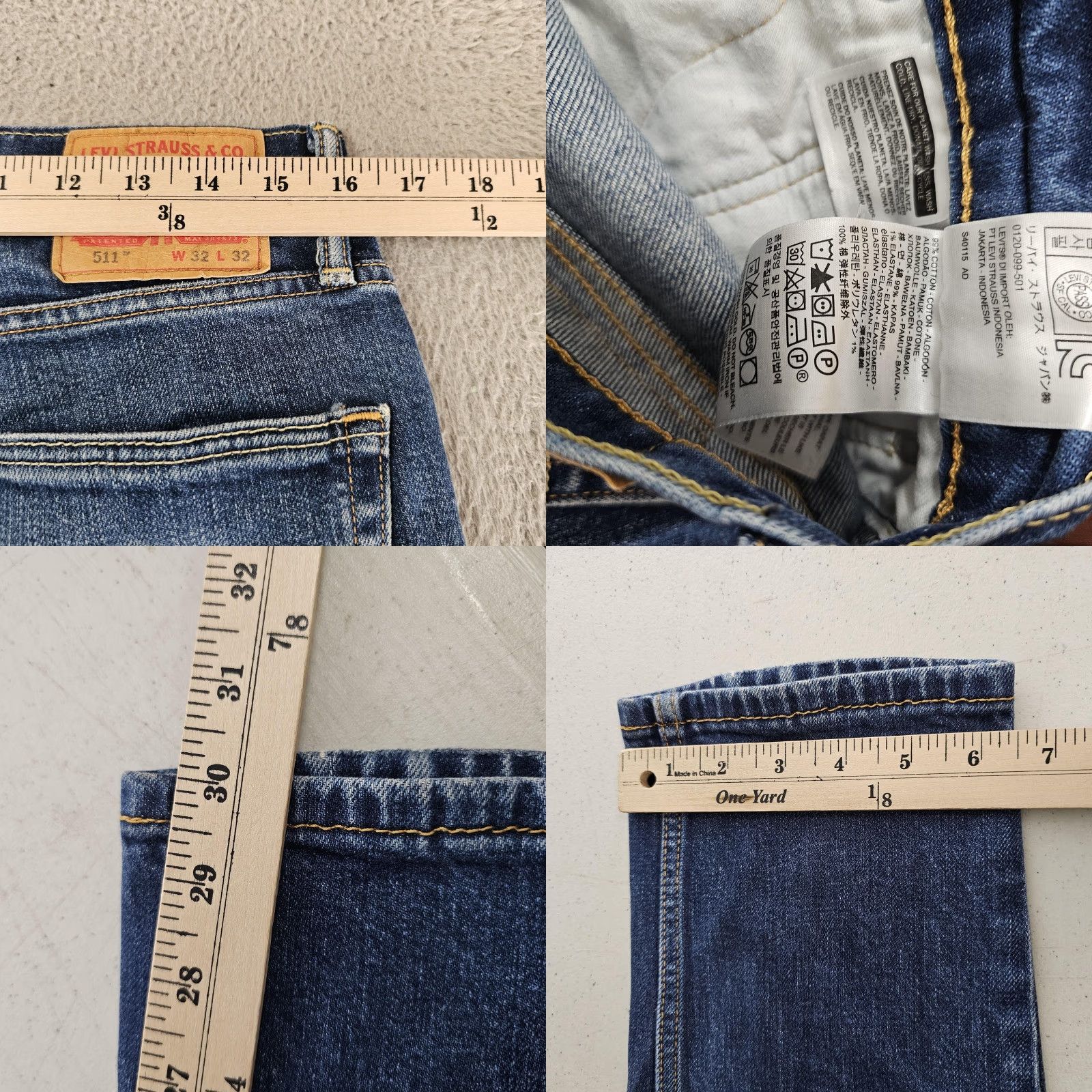 Levi's Levis 511 Jeans Mens 32x30 Denim Slim Stretch Tapered Distressed Pockets Zip Fly 32 Blue Mens Regular 30 In Size US 32 / EU 48 - 8 Thumbnail