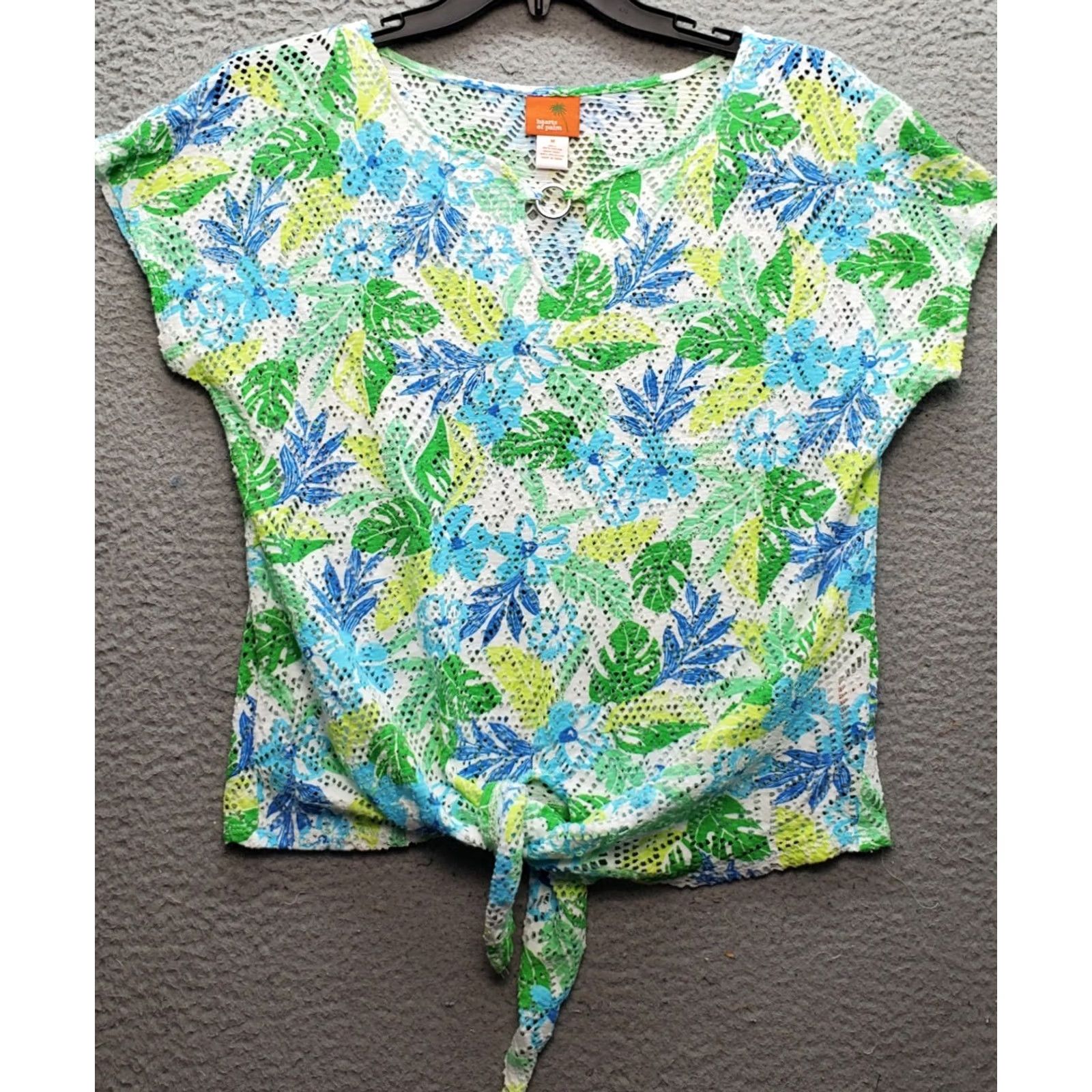 Vintage Hearts Of Palm Women M Size: M Top Tropical Sheer Swim Cover Keyhole Ring Knot Hem Size M / US 6-8 / IT 42-44 - 2 Thumbnail