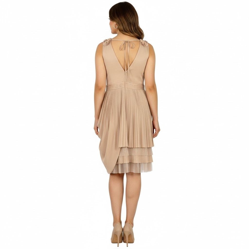 Anthropologie Anthro Ryu Tan Pleated Cocktail Midi Dress Large Size L / US 10 / IT 46 - 7 Thumbnail