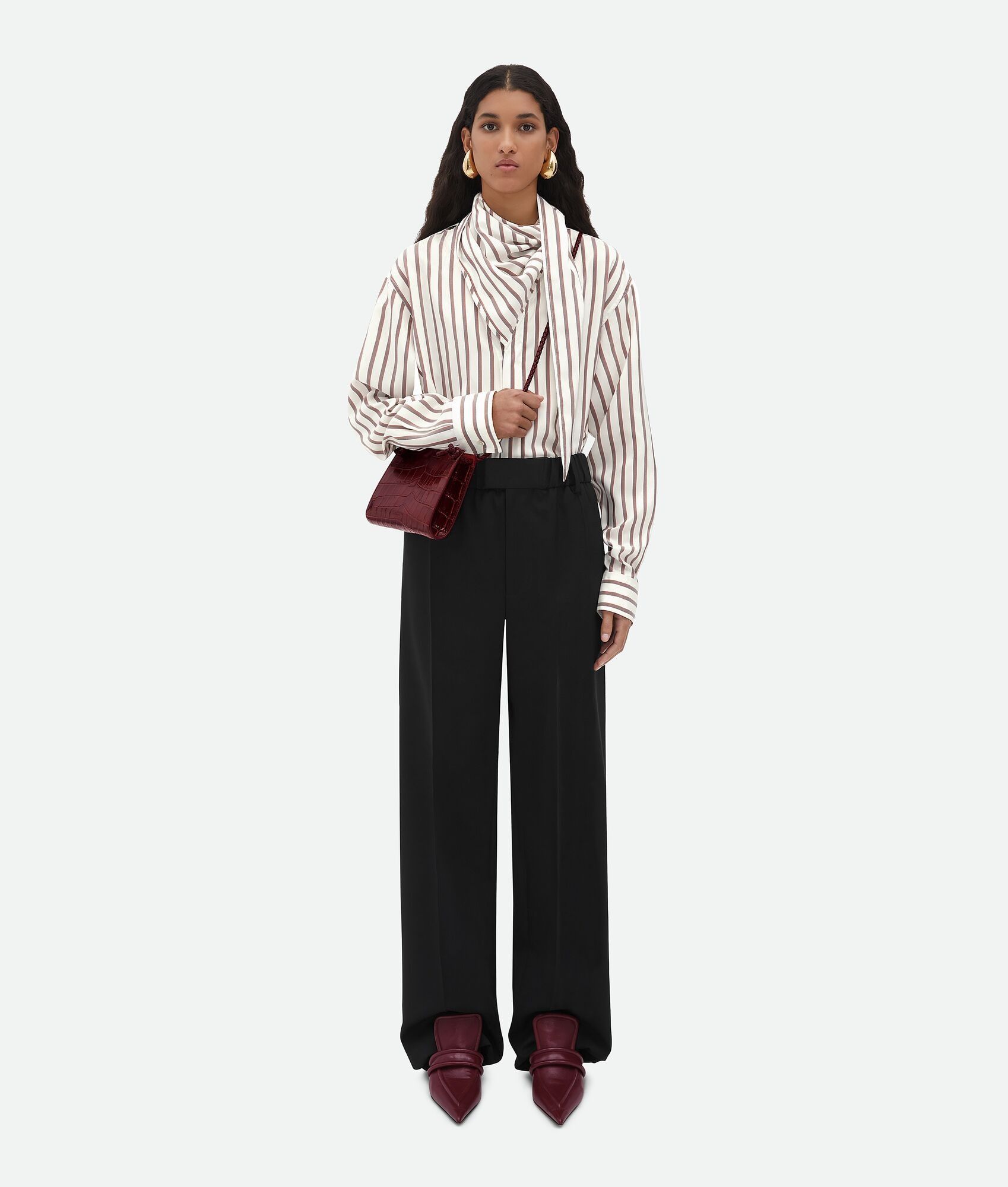 Bottega Veneta o1n1vont0325 Silk Bicolor Striped Shirt in White/Brown Size M / US 6-8 / IT 42-44 - 5 Thumbnail