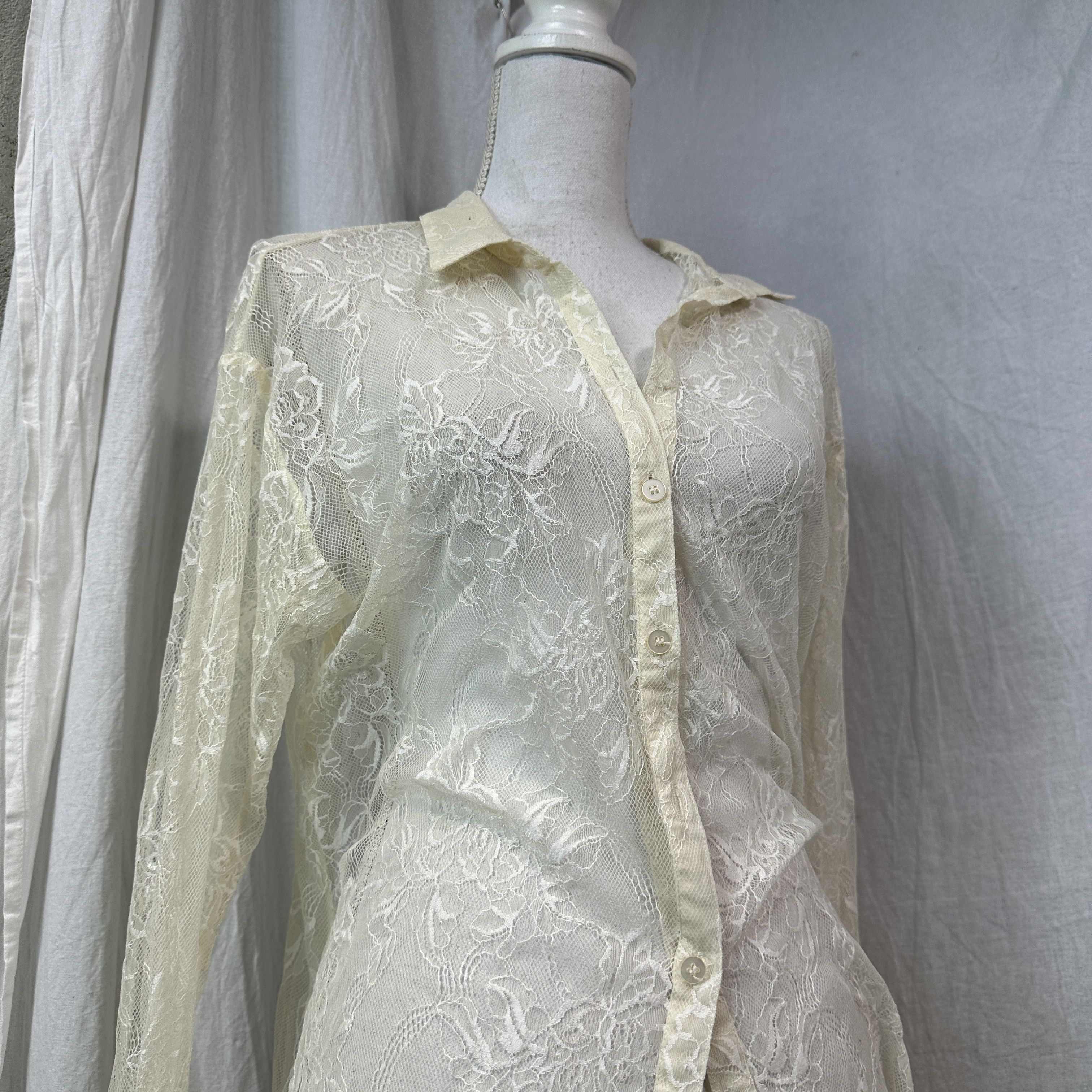 Vintage Vintage Avant Garde Mesh Sheer Lace Shirt Y2K Size M / US 6-8 / IT 42-44 - 3 Thumbnail