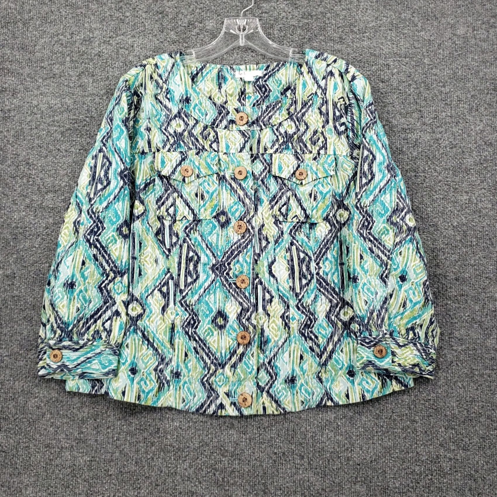 Charter Club Charter Club Shirt Womens L Green Linen Button-Up Long Sleeve Boho Hippie Casual Workwear Size L / US 10 / IT 46 - 2 Thumbnail