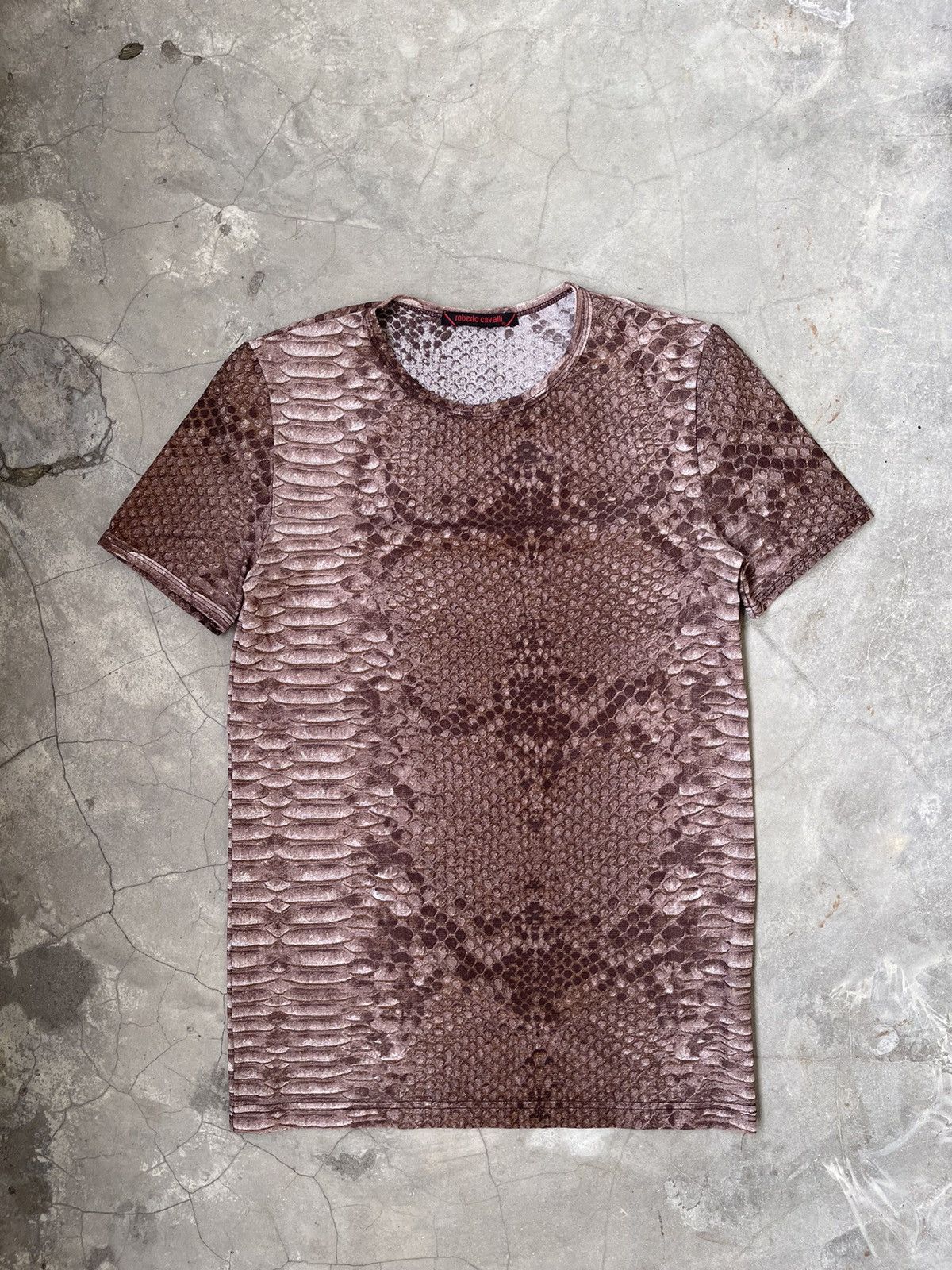 image of Roberto Cavalli Mesh Snake Skin Tee in Brown, Men's (Size XS)