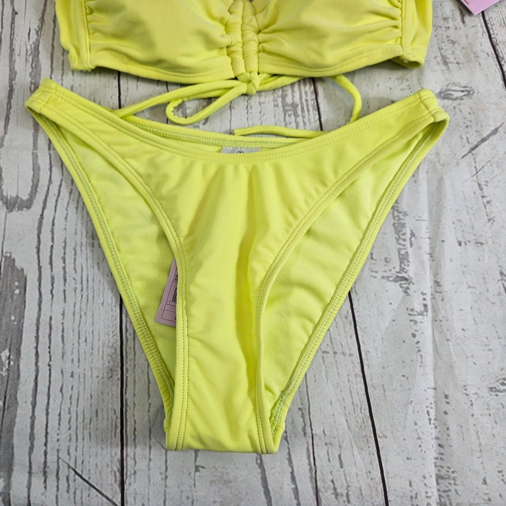 Vintage Wild Fable Bikini Womens 2 Piece 2XS Neon Yellow Low Rise High Leg Cheeky Size ONE SIZE - 3 Thumbnail