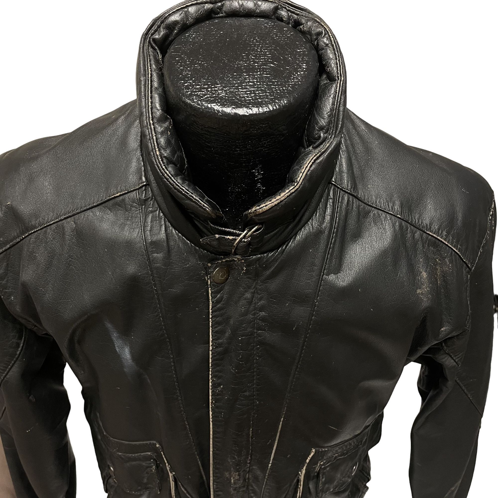 Other Vtg Poreha DISTRESSED Black Leather Street Racer Jacket Size US S / EU 44-46 / 1 - 3 Thumbnail