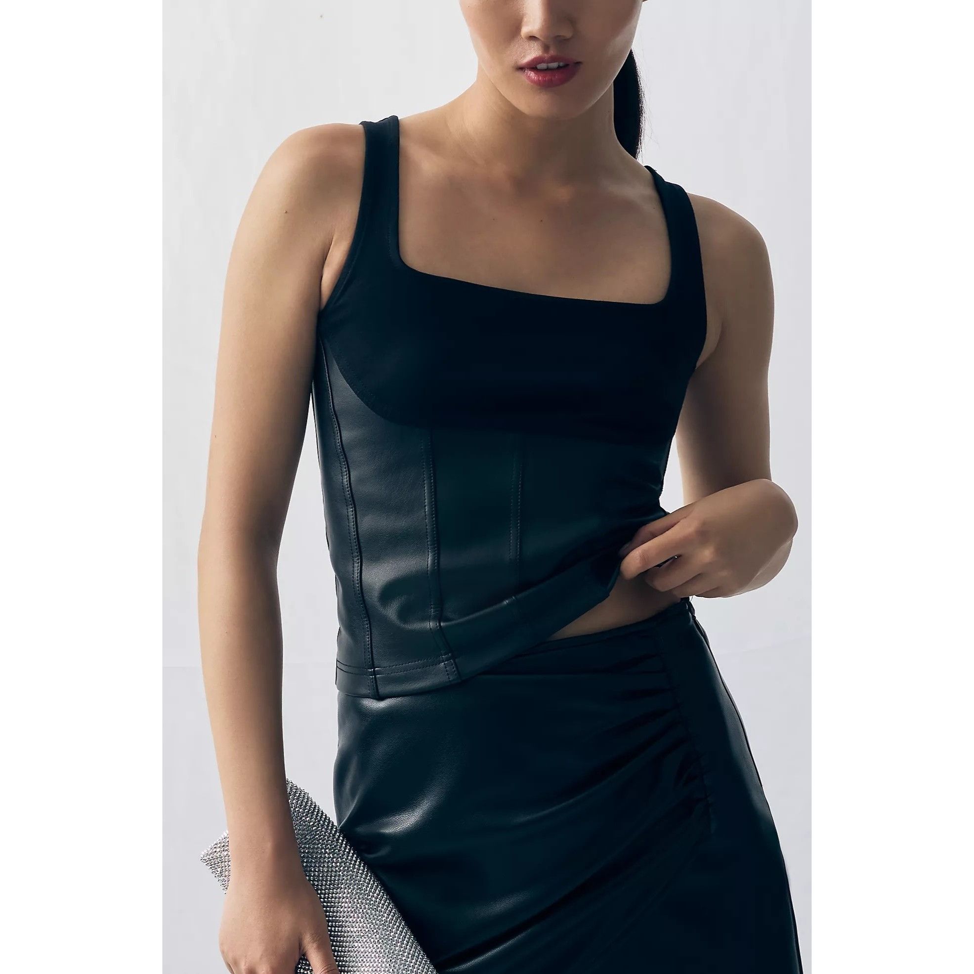 Anthropologie Maeve Black Faux Leather Corset Tank Top Size S / US 4 / IT 40 - 2 Thumbnail