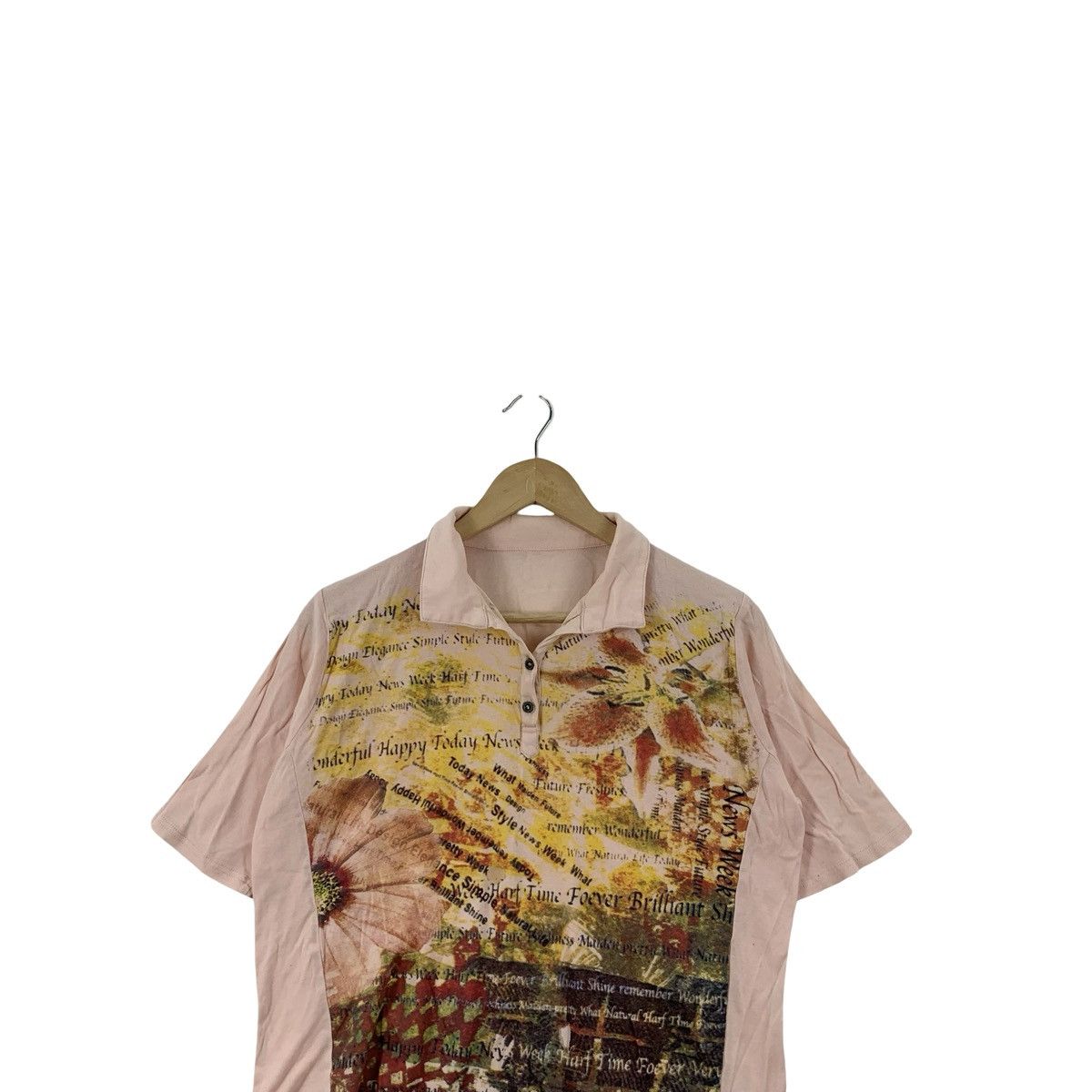 Vintage Vintage Floral Collage Polo Shirt Typography Graphic Pink Size S / US 4 / IT 40 - 2 Thumbnail