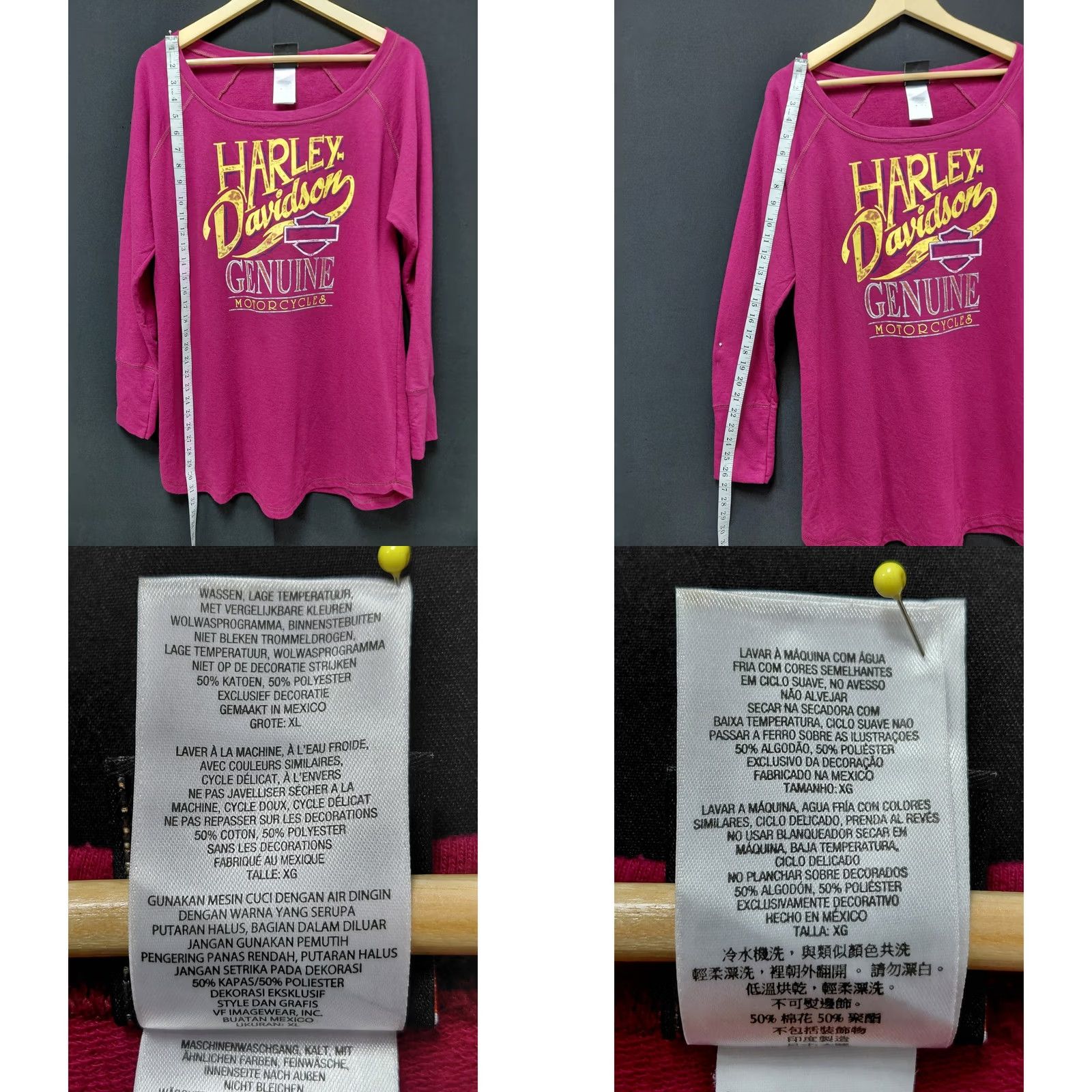 Harley Davidson HARLEY-DAVIDSON Graphic Long Sleeve Tee Pink XL Women's Raglan Scoop Neck Knit Cotton Polyester Top Blouse Casual Graphic Print Size XL / US 12-14 / IT 48-50 - 8 Thumbnail
