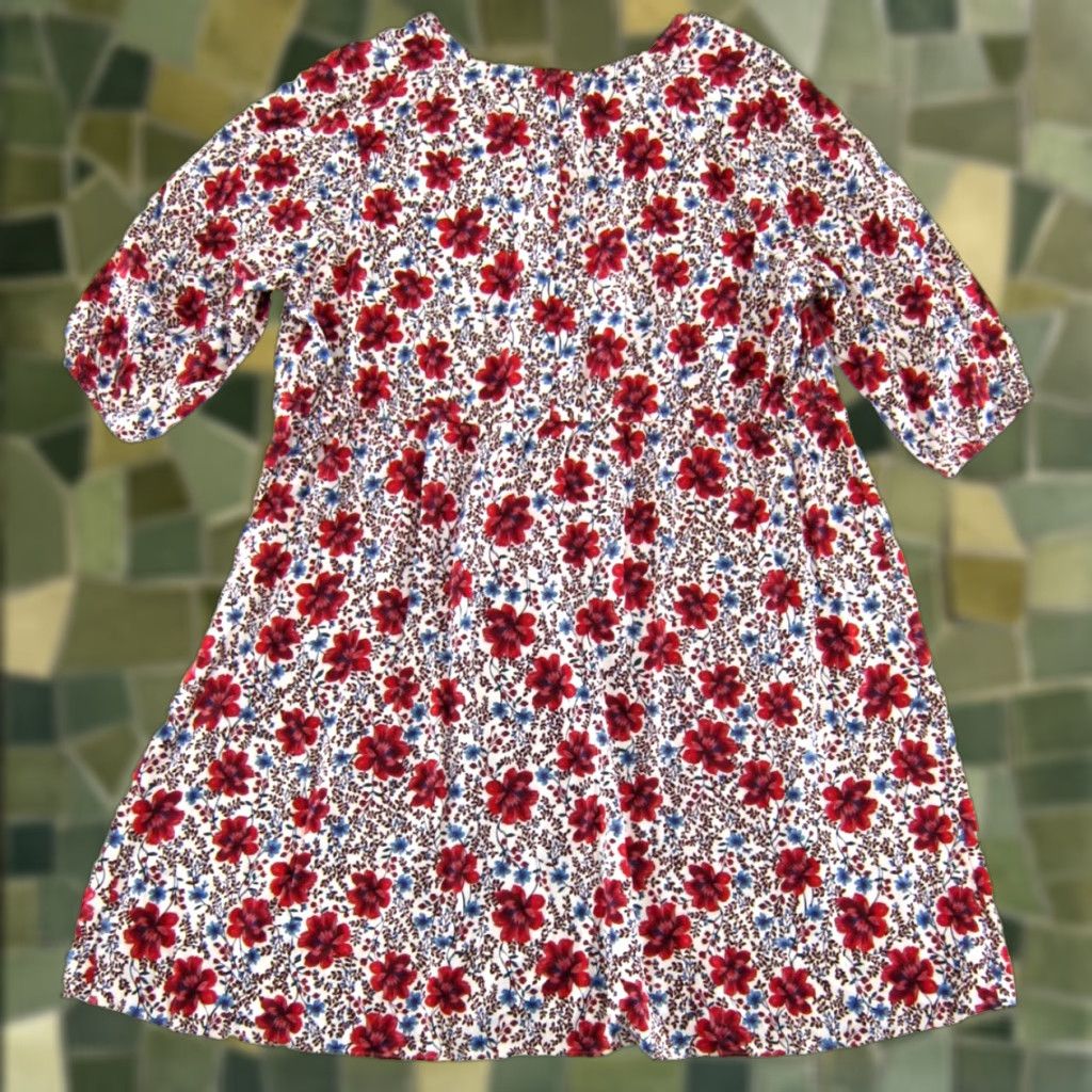 Old Navy Old Navy 100% Rayon Red Floral V-Neck 3/4 Sleeve Midi Smock Dress Plus 4X Size XXL / US 16-18 / IT 52-54 - 1 Thumbnail