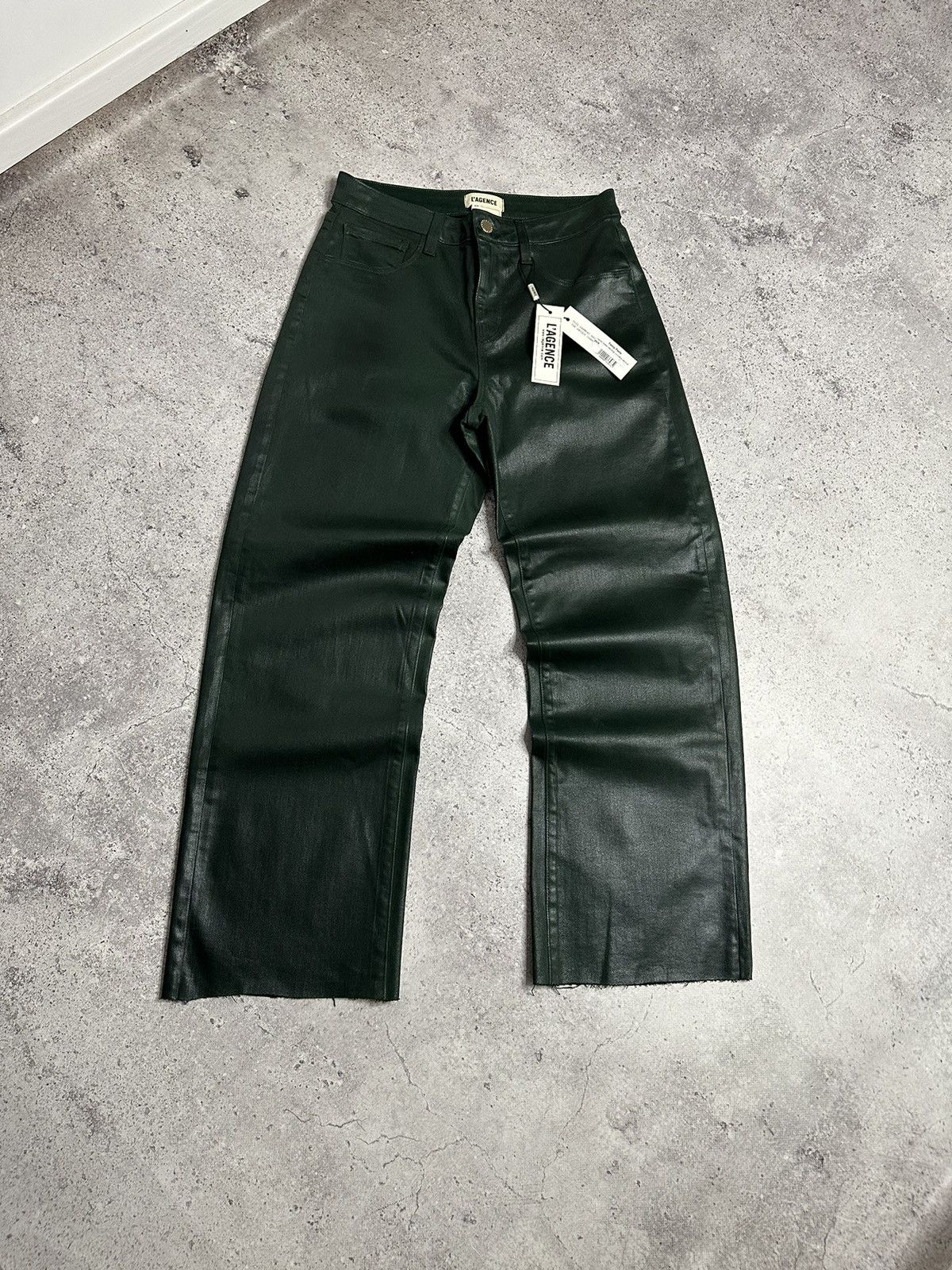 L'AGENCE RRP $320 L’agence Wanda Forest Coated Wide Leg Crop Pants Size 26" / US 2 / IT 38 - 1 Thumbnail