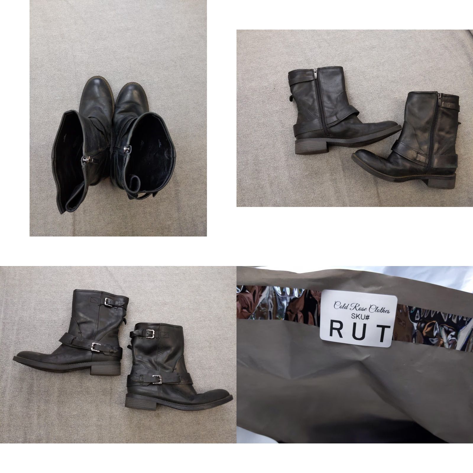 Vintage Enzo Angiolini Boots Womens 7.5 Black Leather Ankle Low Heel Biker Buckle Zip Size US 8 / IT 38 - 9 Thumbnail