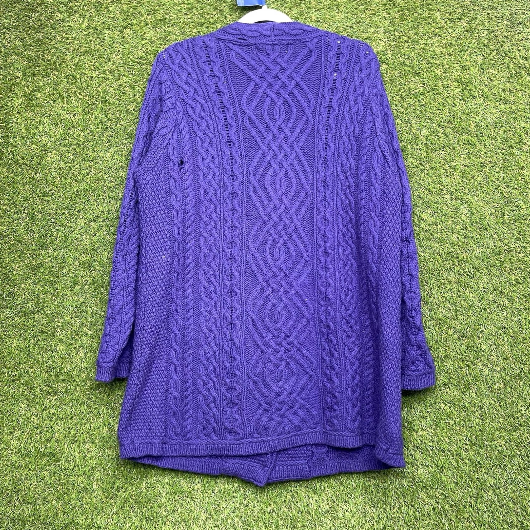 Vintage Aran Crafts Cardigan Sweater Womens XL 100% Merino Wool Purple Knit 90s Ir​ish Vintage? (But must be exact) Size XL / US 12-14 / IT 48-50 - 2 Thumbnail