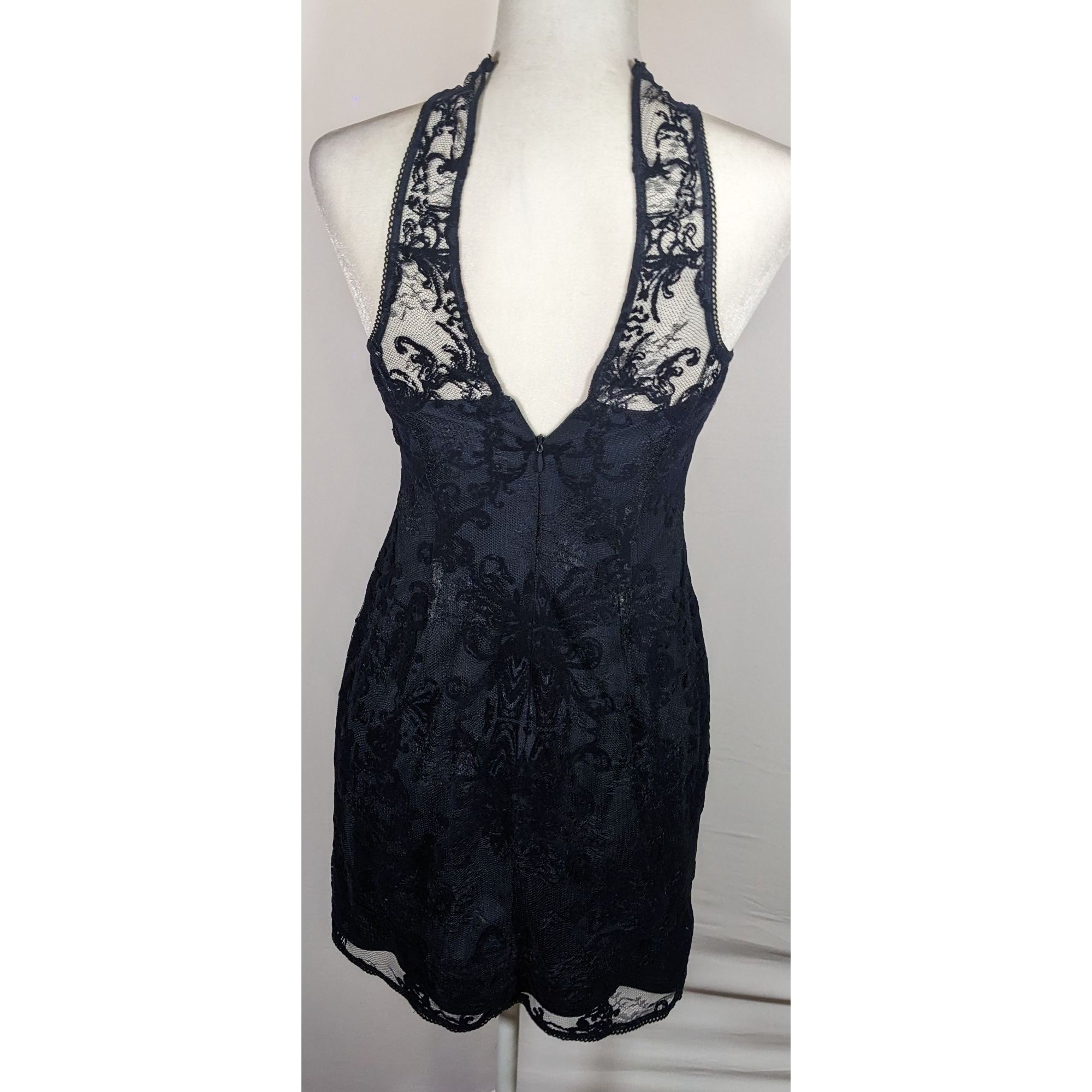 Adrianna Papell Adrianna Papell Dark Blue Floral Lace Dress Size S / US 4 / IT 40 - 7 Thumbnail
