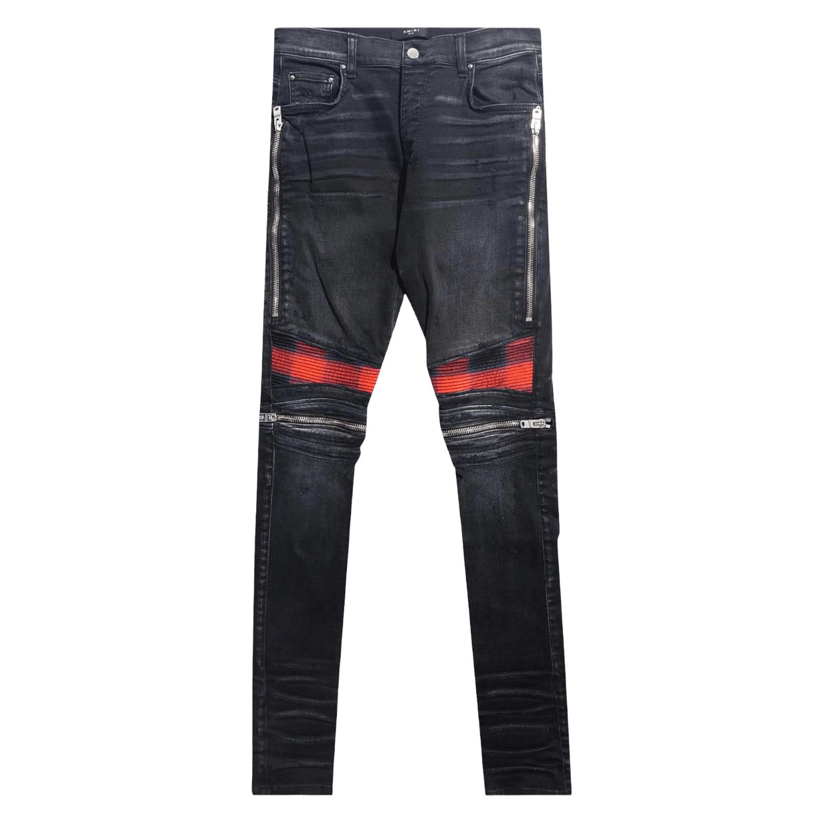 image of Amiri Mx2 Plaid Patch Jeans Aged Black, Men's (Size 33)