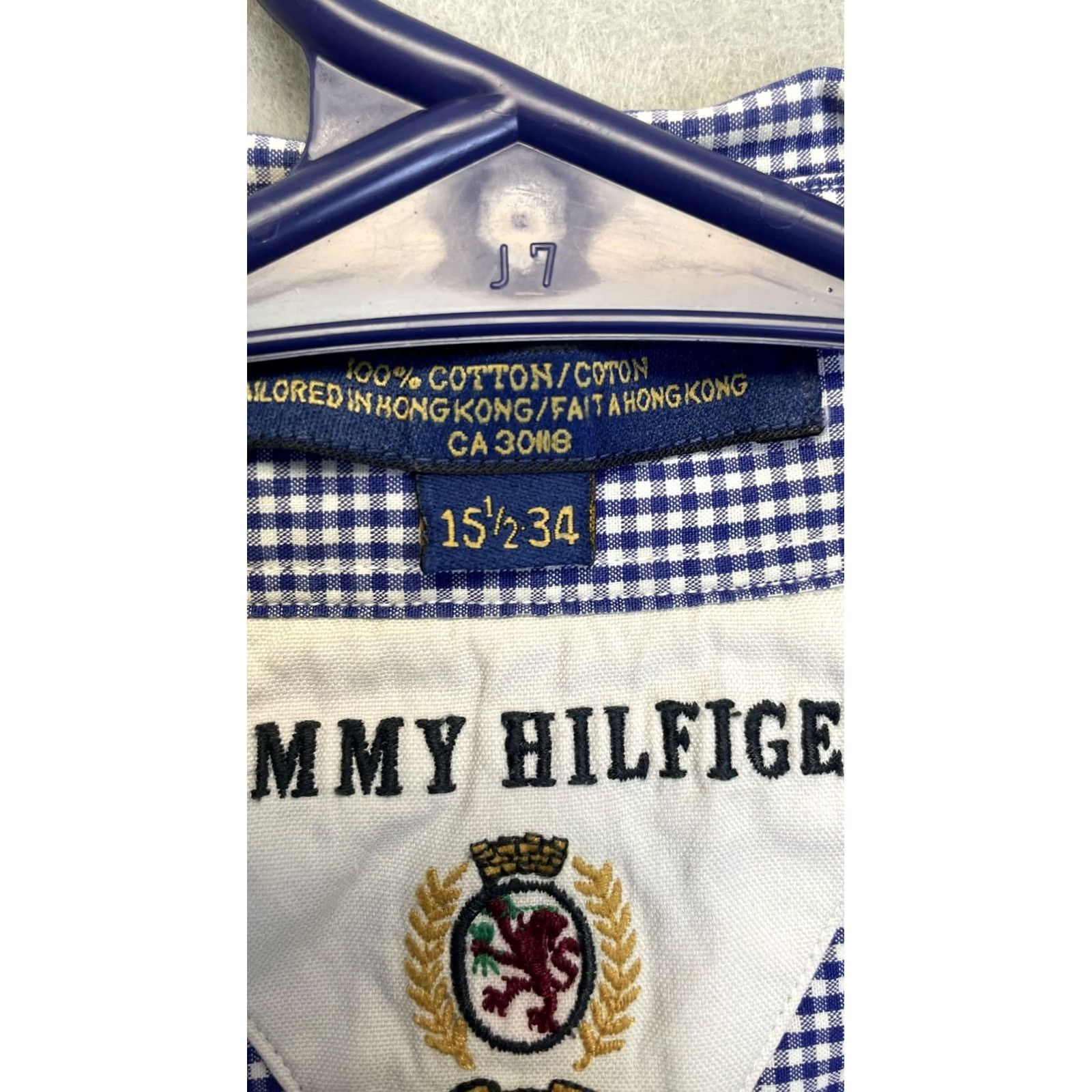 Tommy Hilfiger VINTAGE Tommy Hilfiger Shirt Mens Blue Gingham Cotton 90s Size US L / EU 52-54 / 3 - 4 Thumbnail