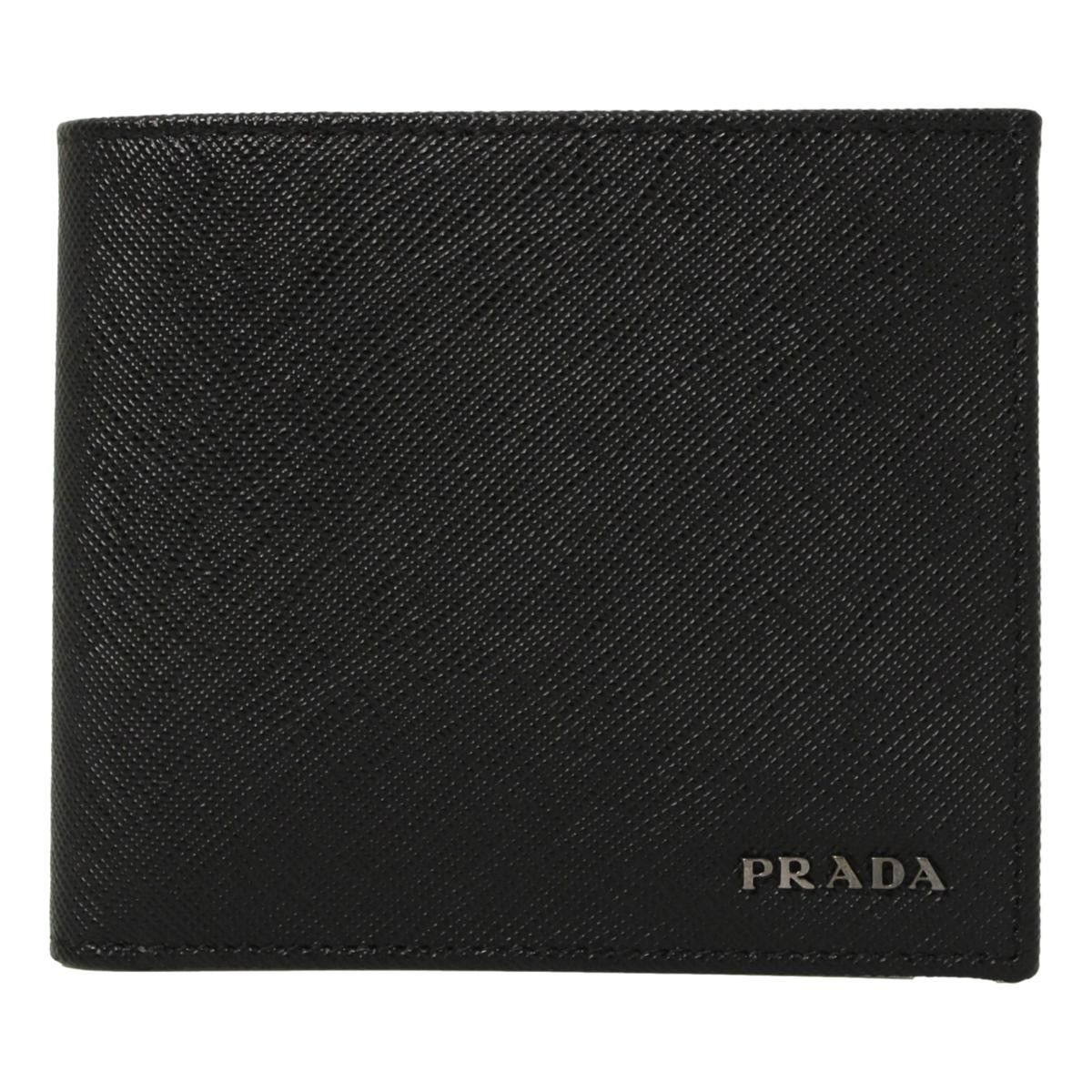 image of Prada Nero Black Grey Saffiano Cuir Leather Billfold Wallet, Men's