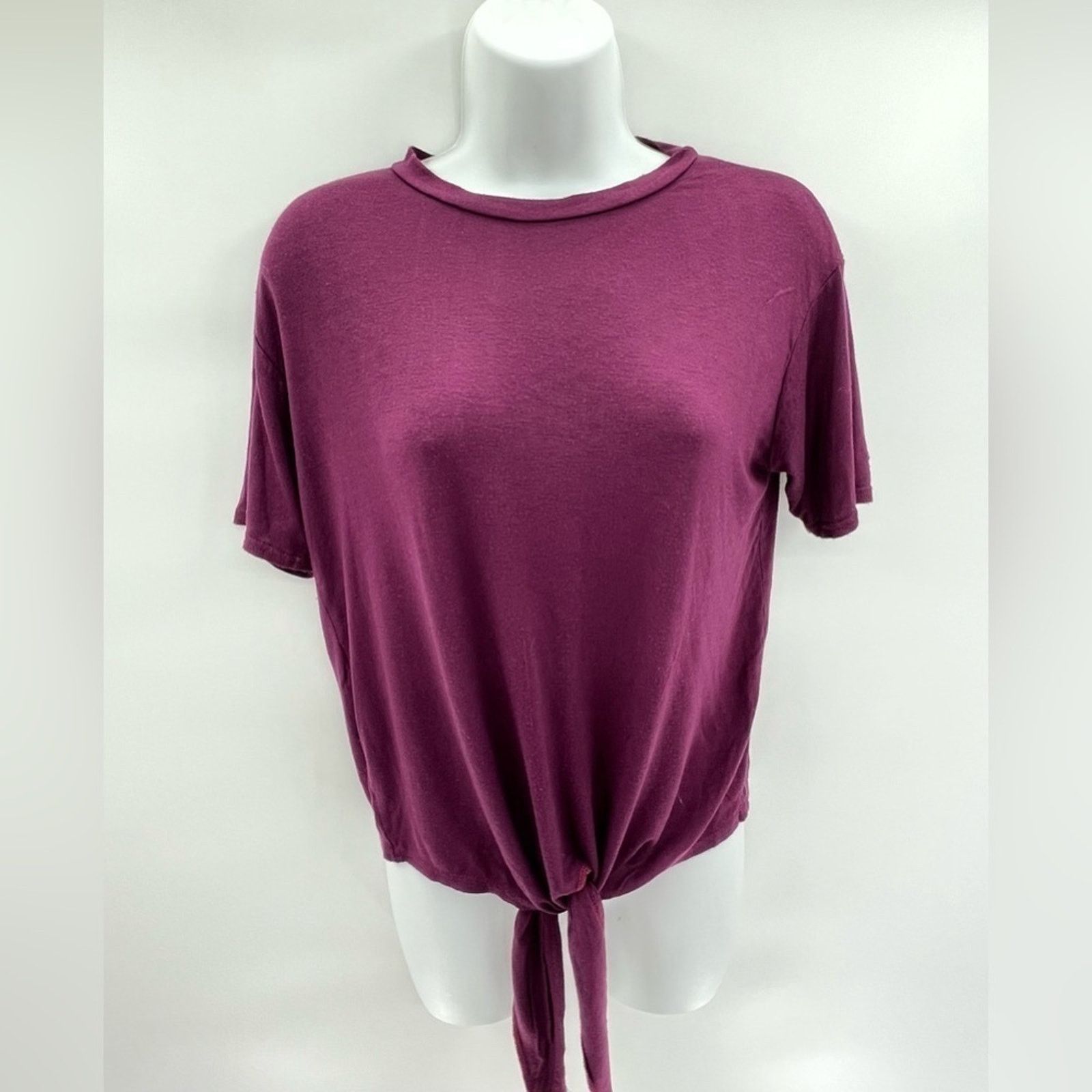 Boohoo BOOHOO WOMENS MAROON TIE FRONT TEE SZ2 Size XS / US 0-2 / IT 36-38 - 5 Thumbnail