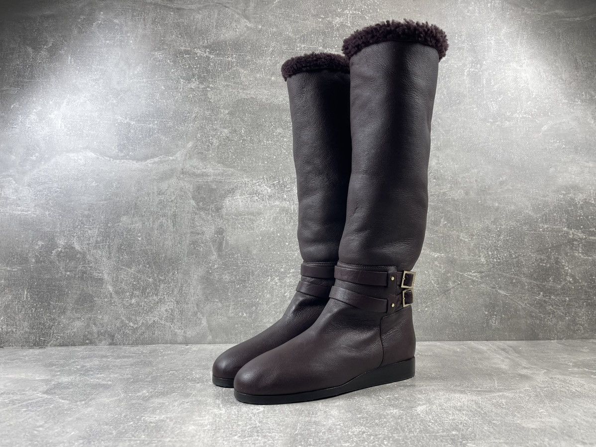 Jimmy Choo Jimmy Choo Belted Hight Shearling Leather Burgundy Boots Size US 7 / IT 37 - 1 Thumbnail