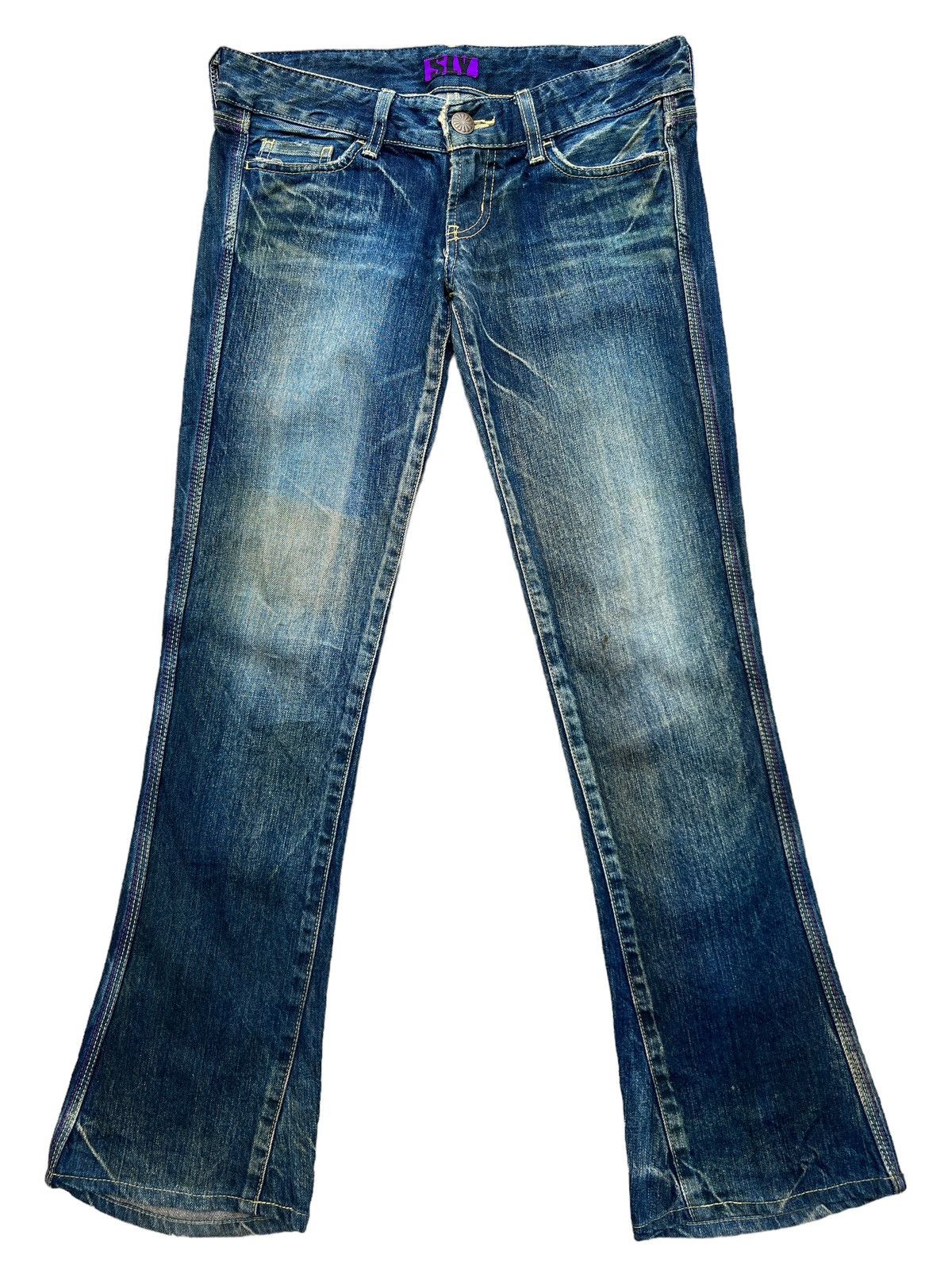 Japanese Brand Flare Sly Japanese Distressed Low Rise Denim Jeans 31x30 Size 31" - 2 Thumbnail