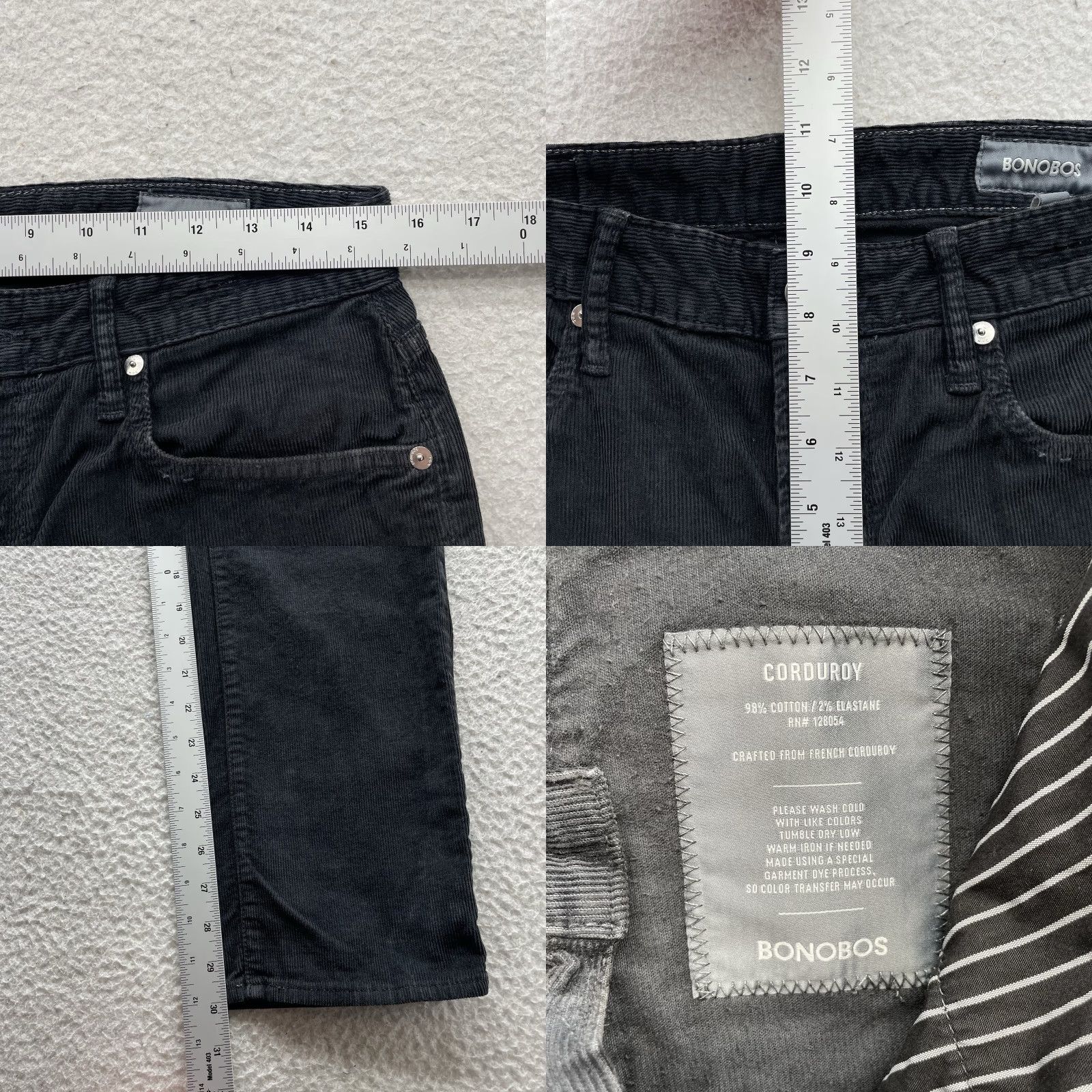 Bonobos Bonobos Black Corduroy Pants Mens 31x30 Slim Fit 5-Pocket Stretch USA Made Cords Size US 31 - 8 Thumbnail