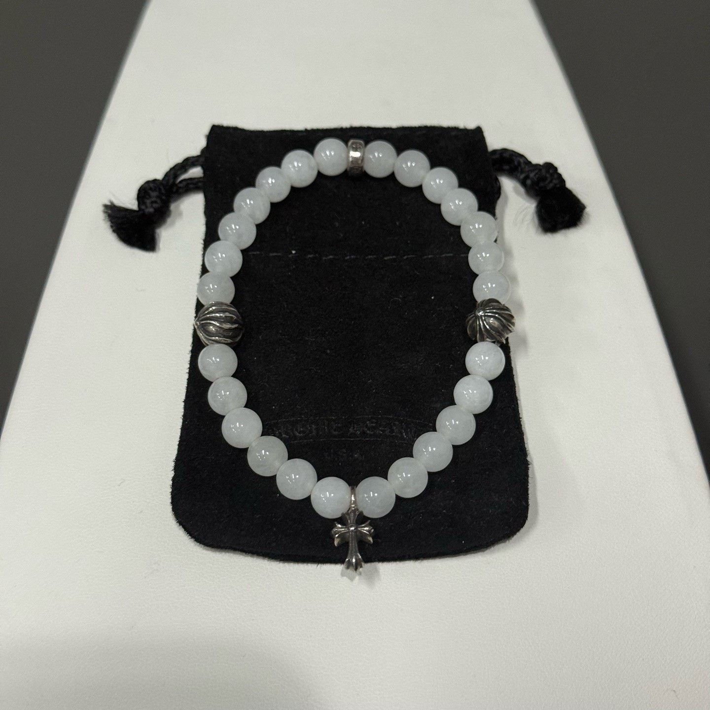 Chrome Hearts Chrome Hearts White Agate Silver Cross Bracelet Size ONE SIZE - 1 Thumbnail