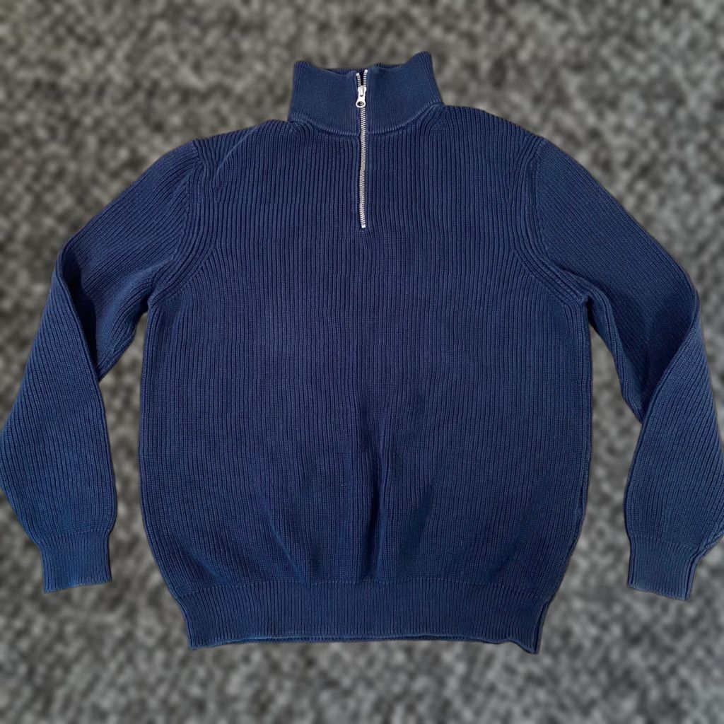 Zara Zara Quarter Zip Sweater Navy Blue Cotton XL Mens Mock Neck ribbed knit Pullover 100% Cotton Zipper Classic Casual Size US XL / EU 56 / 4 - 1 Thumbnail
