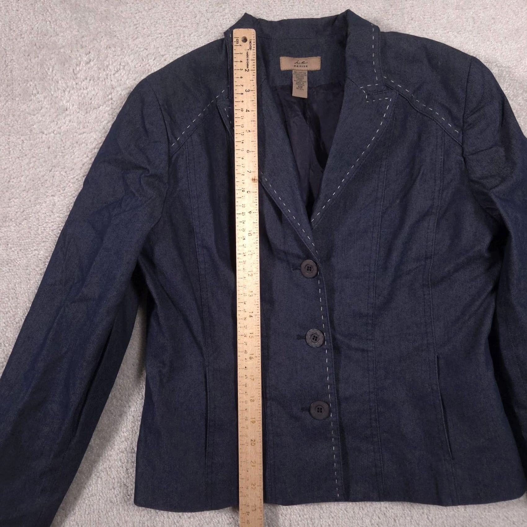 Vintage VINTAGE i.e. Blazer Womens 12P Blue Denim Three Button Lined Petite Jacket Career Size XL / US 12-14 / IT 48-50 - 7 Thumbnail