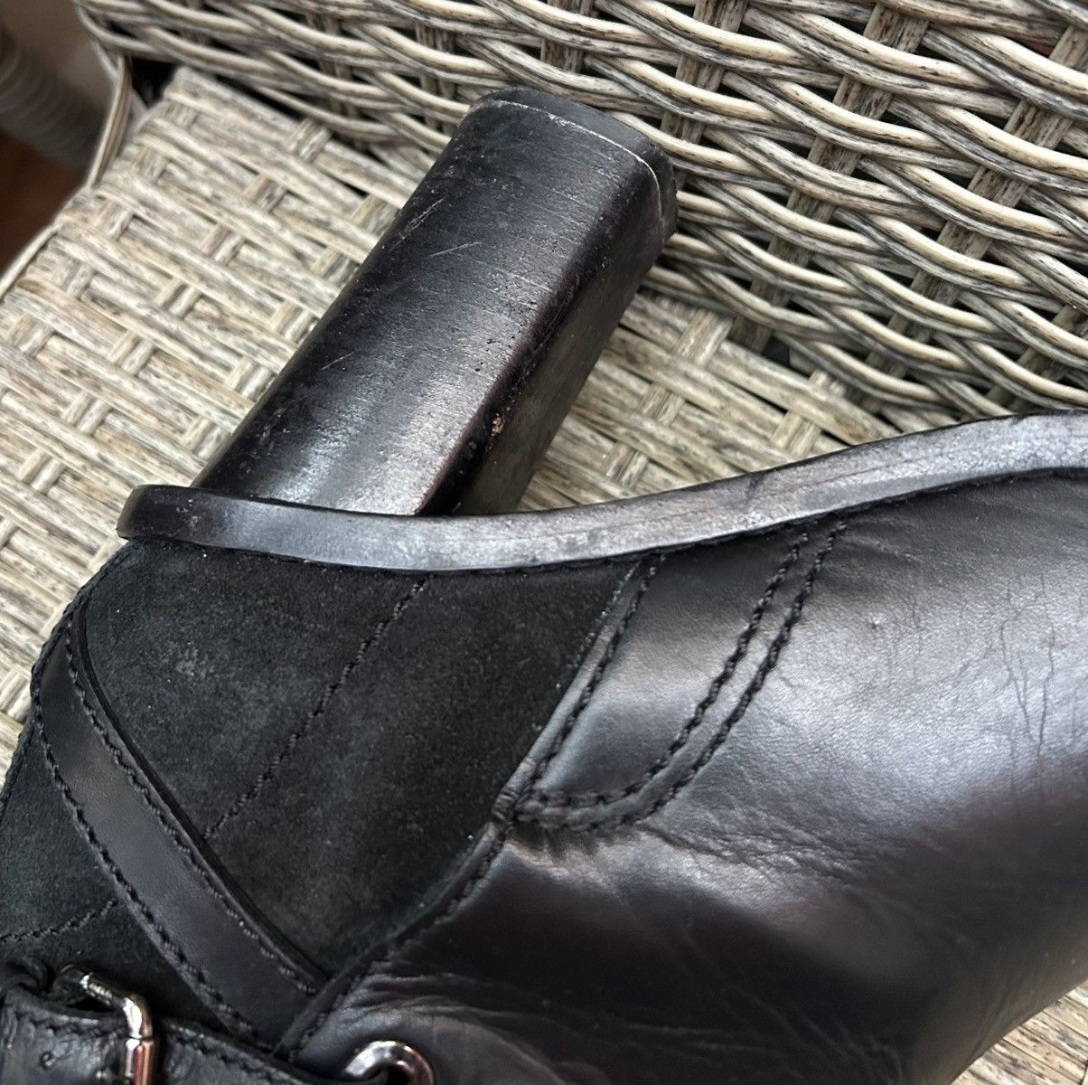 Acne Studios Vintage Acne Black Leather Suede Ankle Boots Block Heel Size US 10 / IT 40 - 12 Thumbnail