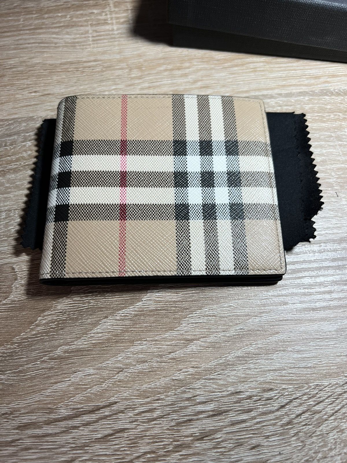image of Burberry Check Bifold Coin Wallet in Archive Beige Check, Men's