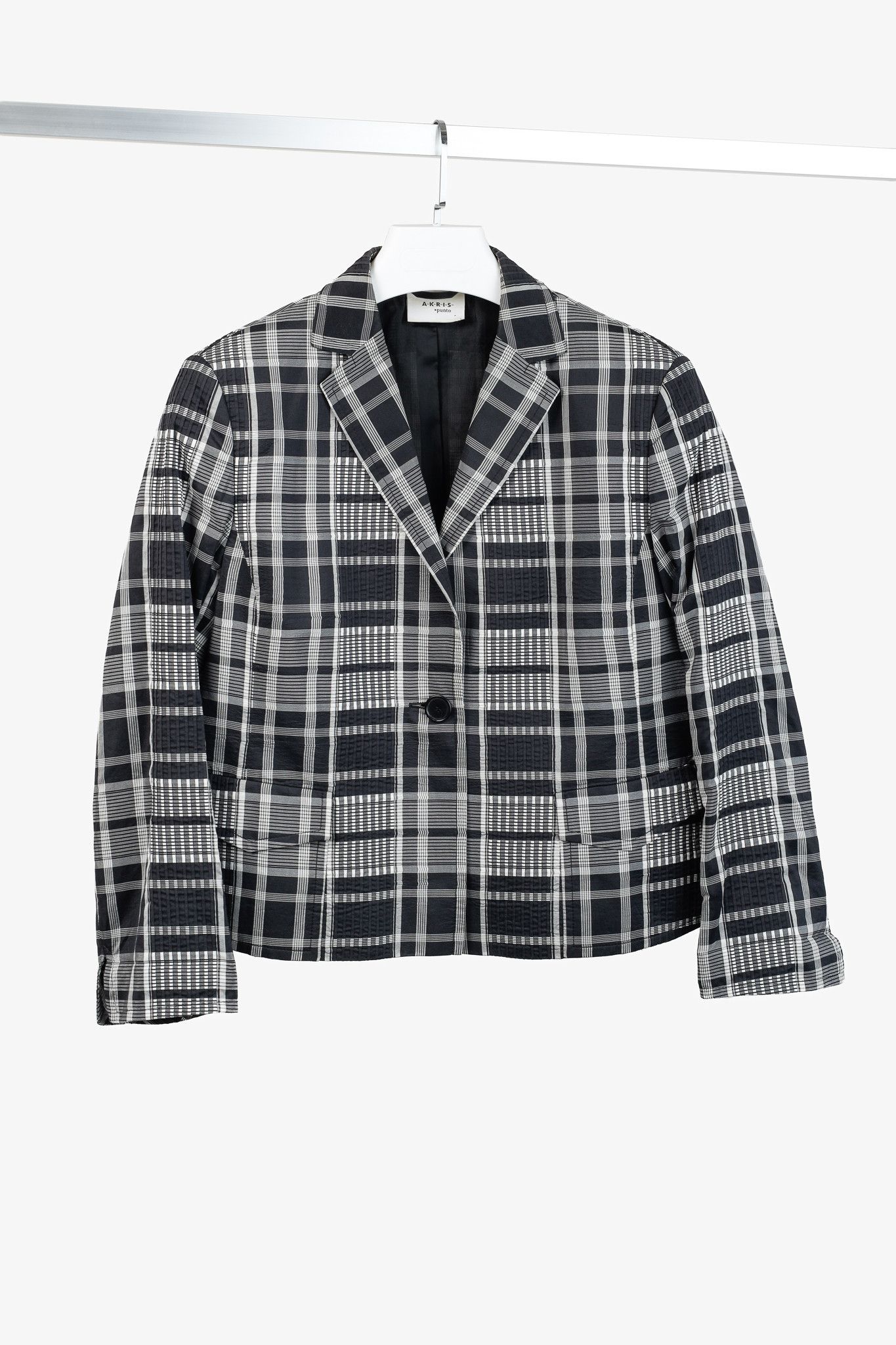 Akris Akris Punto Black & White Cotton Plaid Pintuck Blazer Size L / US 10 / IT 46 - 1 Thumbnail