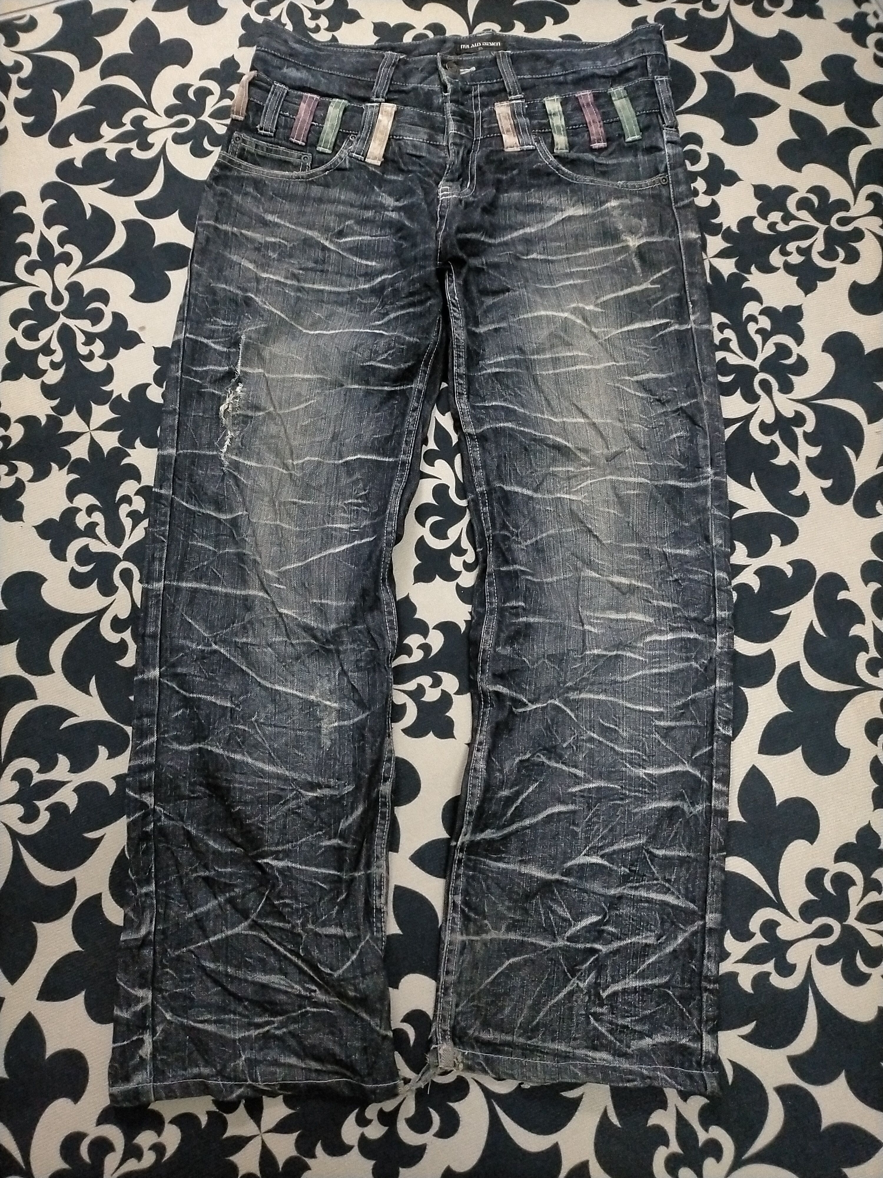 If Six Was Nine 🔥Sick🔥Rare Nylaus Double Waist Ripped Distressed Jeans Size US 33 - 1 Thumbnail