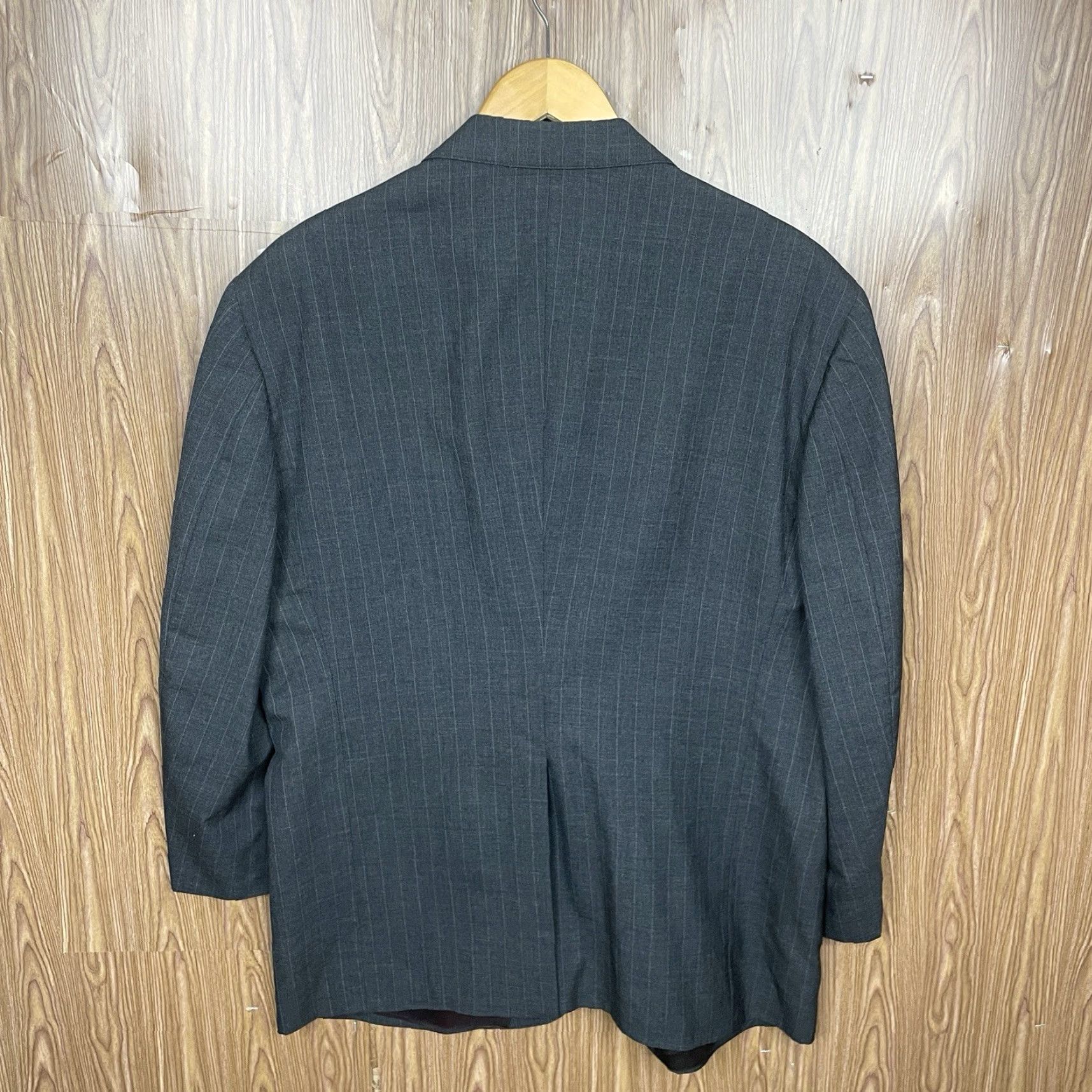 VINTAGE Brooks Brothers Blazer Mens 46R Gray Striped Pure Wool Two Buttons USA Made