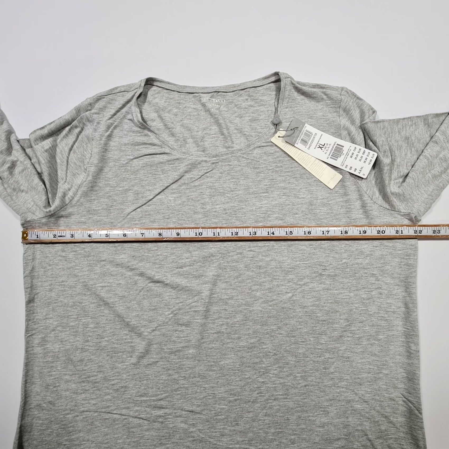 CO Betty & CO Womens T Shirt Grey XL Long Sleeve Round Neck Pullover Casual Travel Regular Fit 96% Visco​se 4% Elastane Machine Washable Size XL / US 12-14 / IT 48-50 - 5 Thumbnail