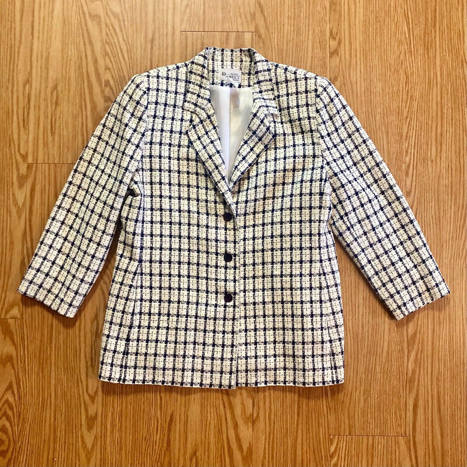 Other Da-Rue Vintage White Metallic Navy Plaid Blazer Womens Large Size L / US 10 / IT 46 - 13 Thumbnail