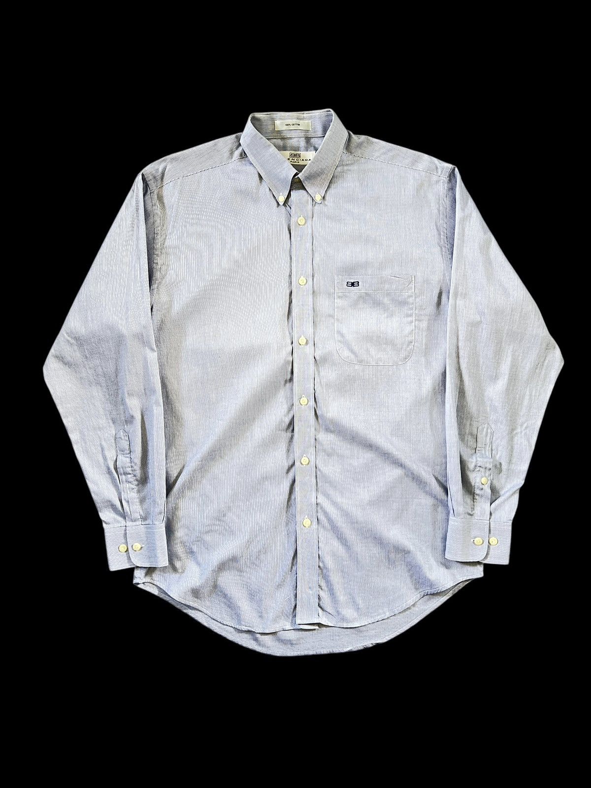 Balenciaga × Vintage Vintage Balenciaga Classic Logo Blue Stripes Button Up Shirt Size US L / EU 52-54 / 3 - 1 Thumbnail