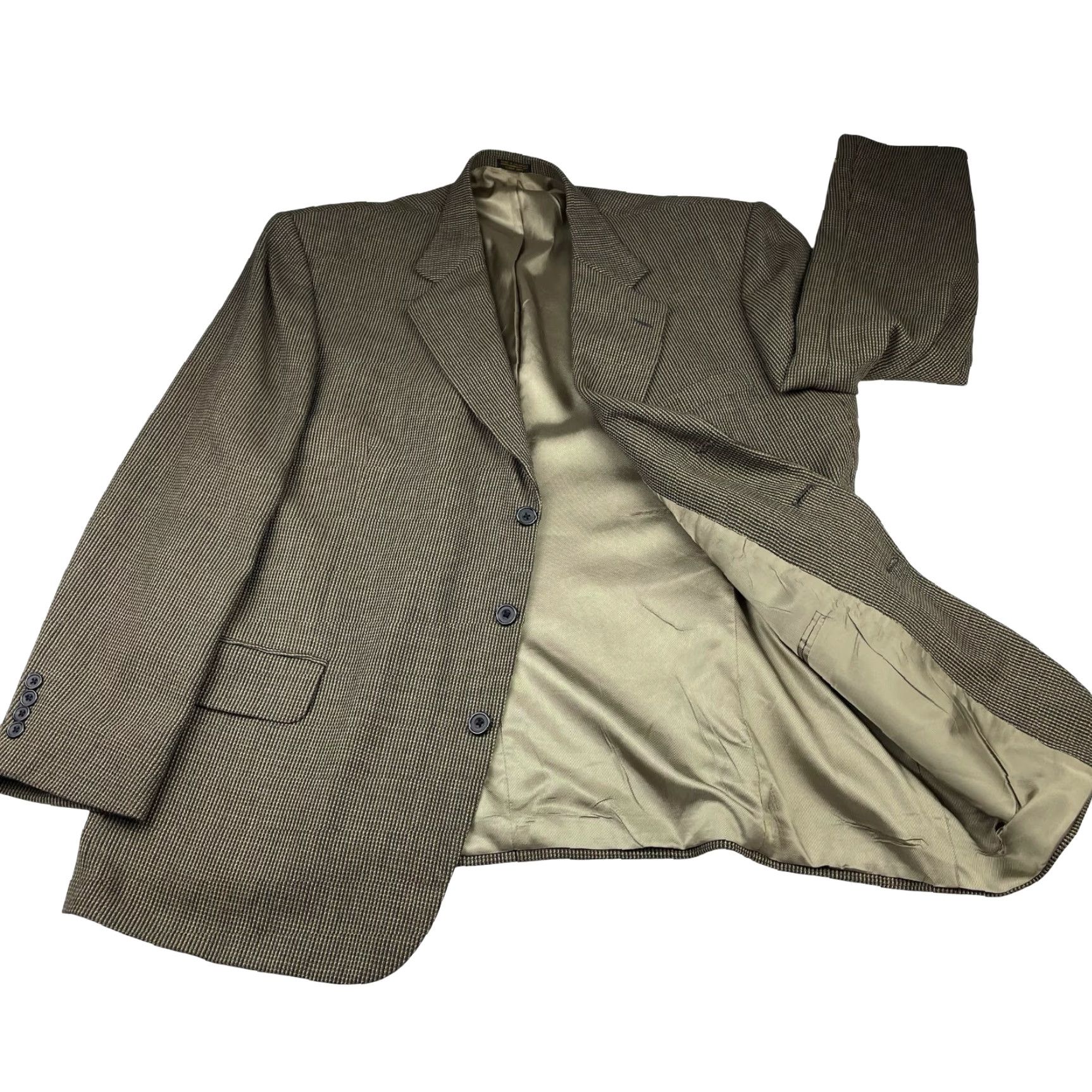 Oscar De La Renta VINTAGE Oscar de la Renta Men’s 100% Wool 3-Button Blazer Jacket Brown Beige Navy 48R Mens Blazer Size 48R - 3 Thumbnail