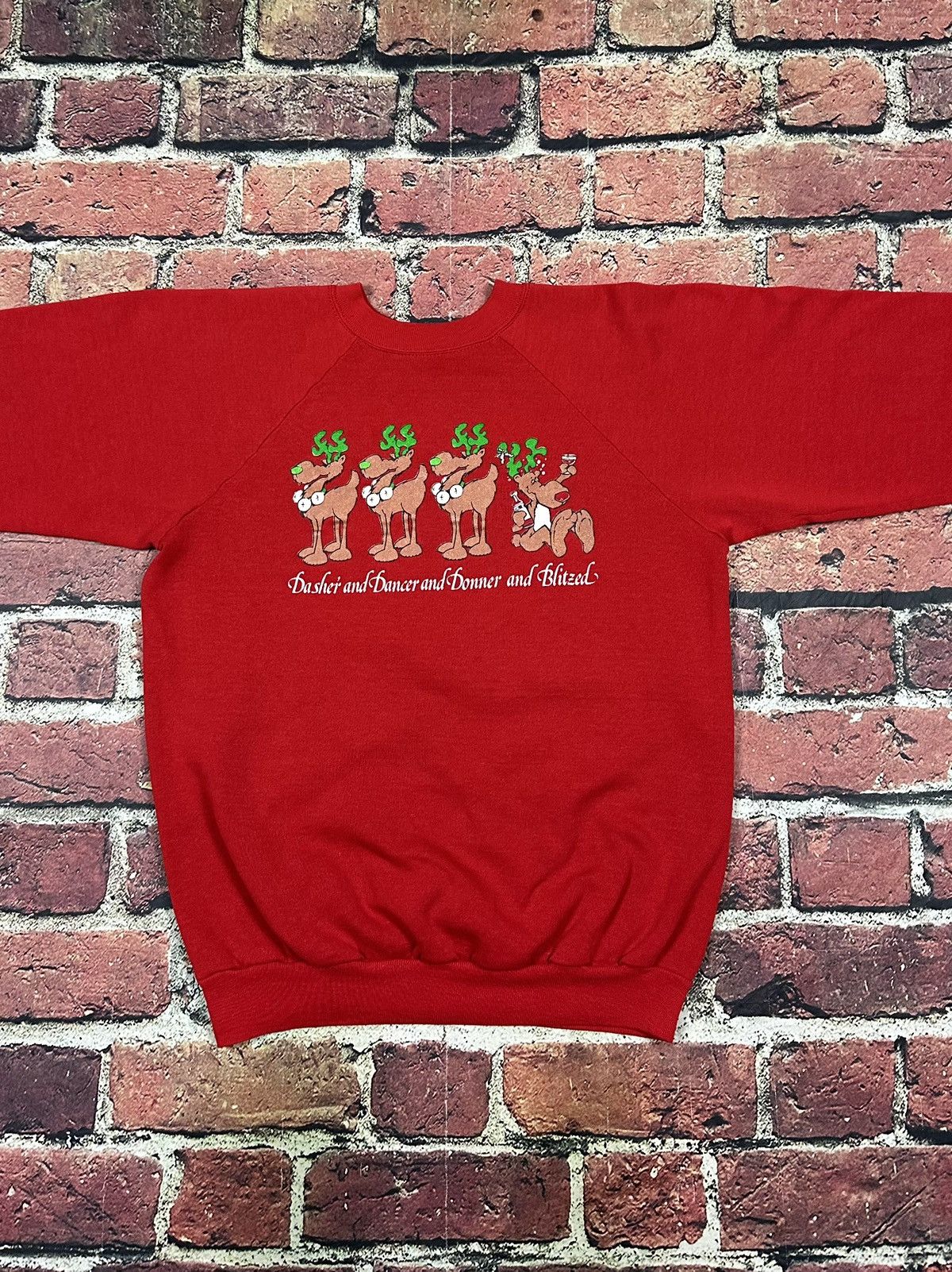 Vintage Vintage Reindeer Dasher Blitzed Drunk Christmas Sweatshirt Size US L / EU 52-54 / 3 - 3 Thumbnail