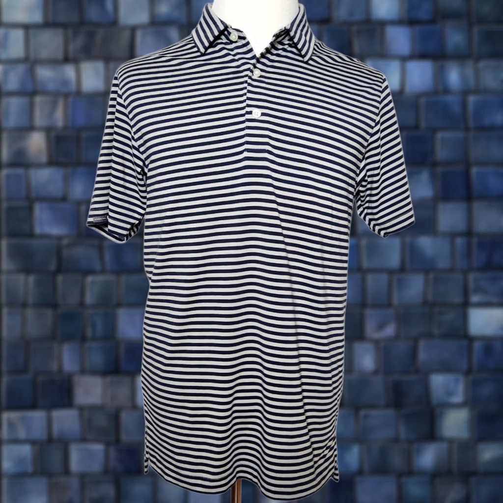 Vintage Dunning Golf Polo Shirt Short Sleeve Striped Blue Gray Cotton Blend M Mens Size US M / EU 48-50 / 2 - 1 Thumbnail