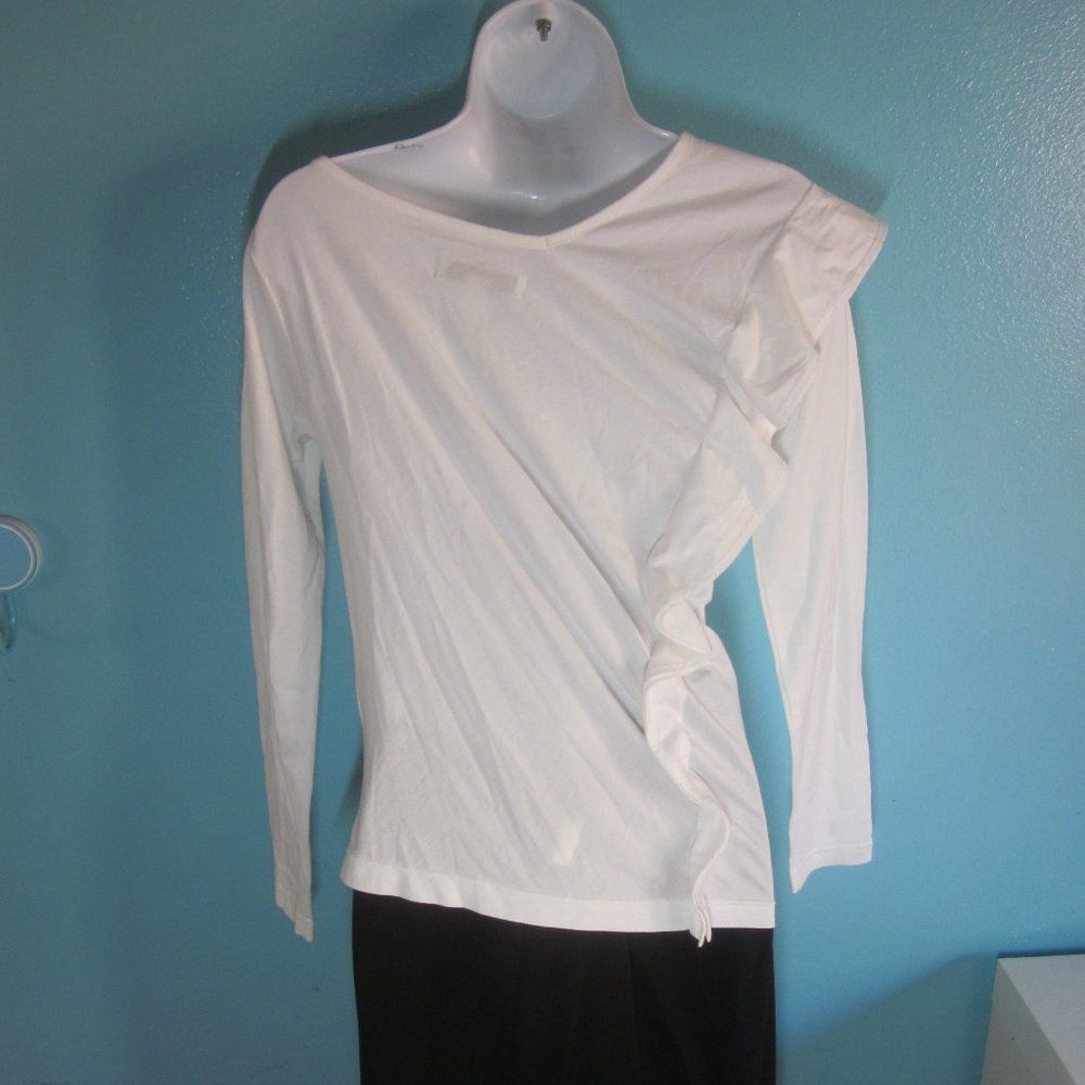 Alexa Chung Lu Lu Cheung Womens Size S Asymmetrical Long Sleeve White Cotton Ruffle Tee Size S / US 4 / IT 40 - 11 Thumbnail