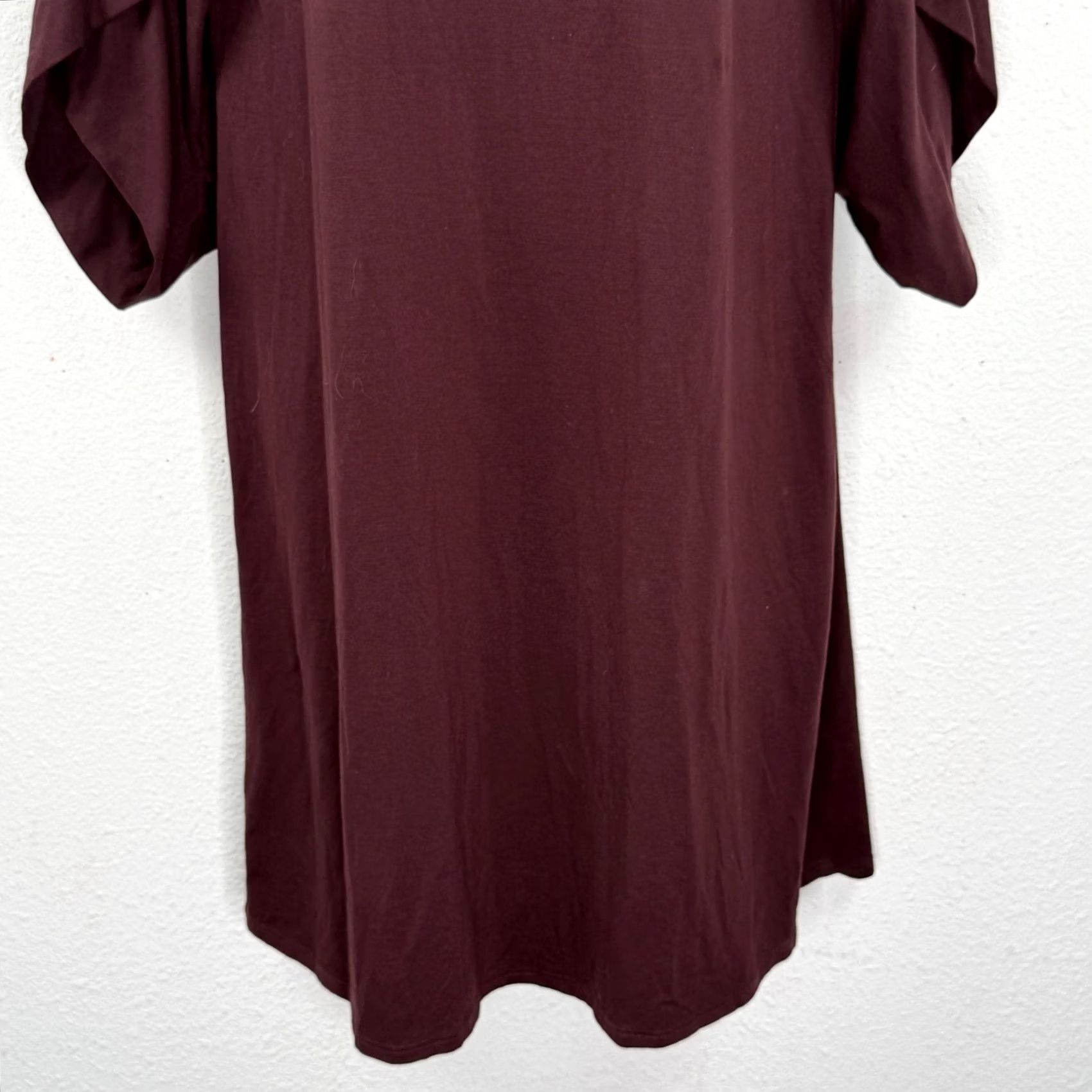 Eileen Fisher VINTAGE Eileen Fisher Tulip-Sleeve Shift Dress Petite Small Wine Boat Neck Stretch Size S / US 4 / IT 40 - 3 Thumbnail