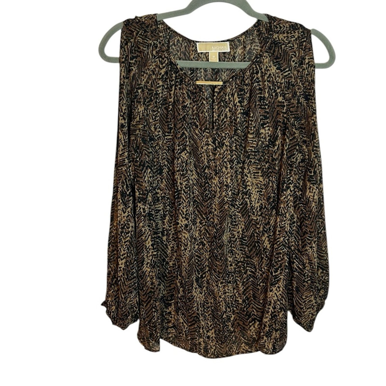 Michael Kors Michael Kors Black Brown Animal Print Open Arm Sheer Blouse Size M / US 6-8 / IT 42-44 - 1 Thumbnail