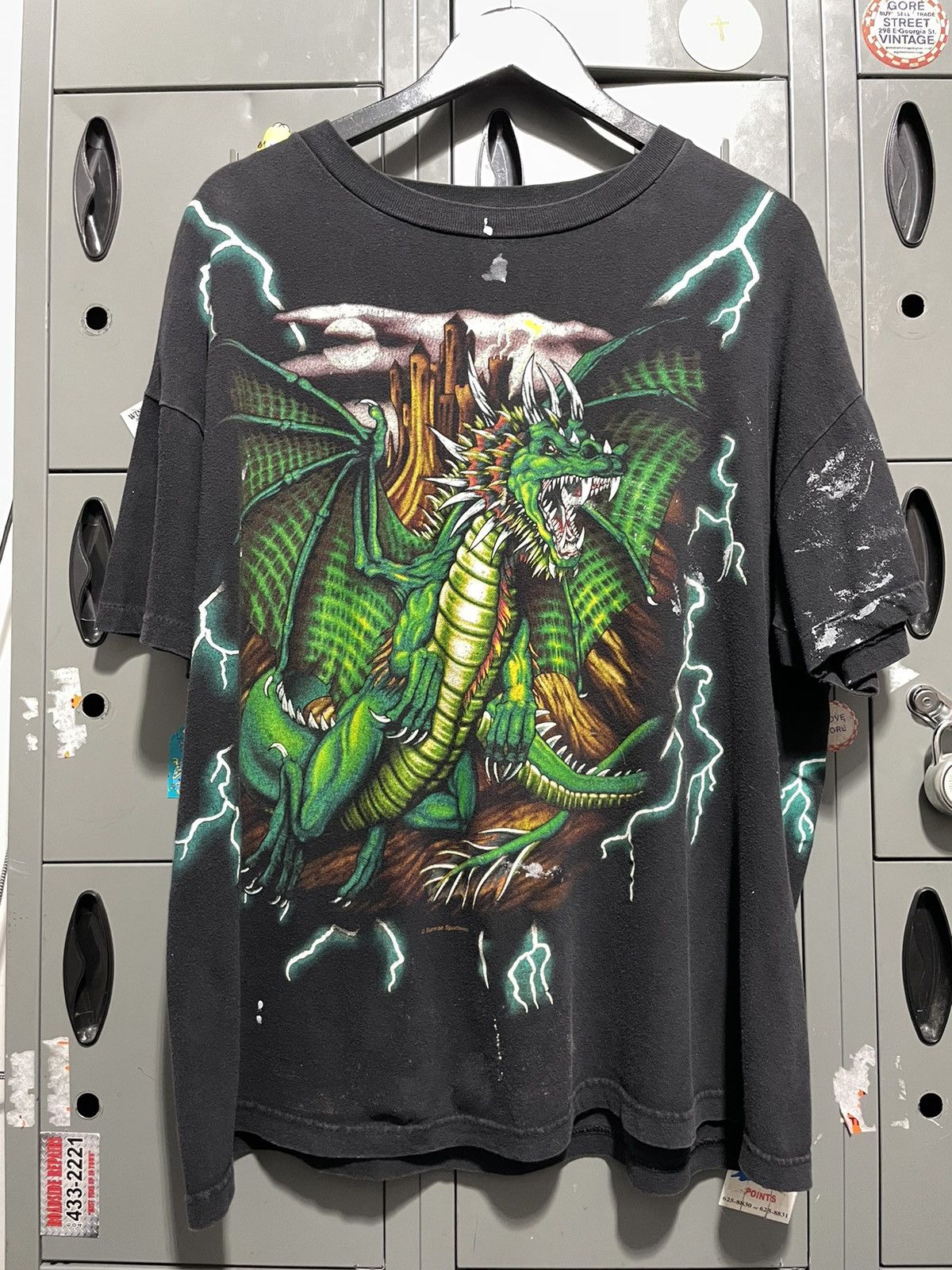 image of Art x Vintage Usa Thunder Vintage Shirt Dragon Lightning 90's Aop Graphic in Black, Men's (Size XL)