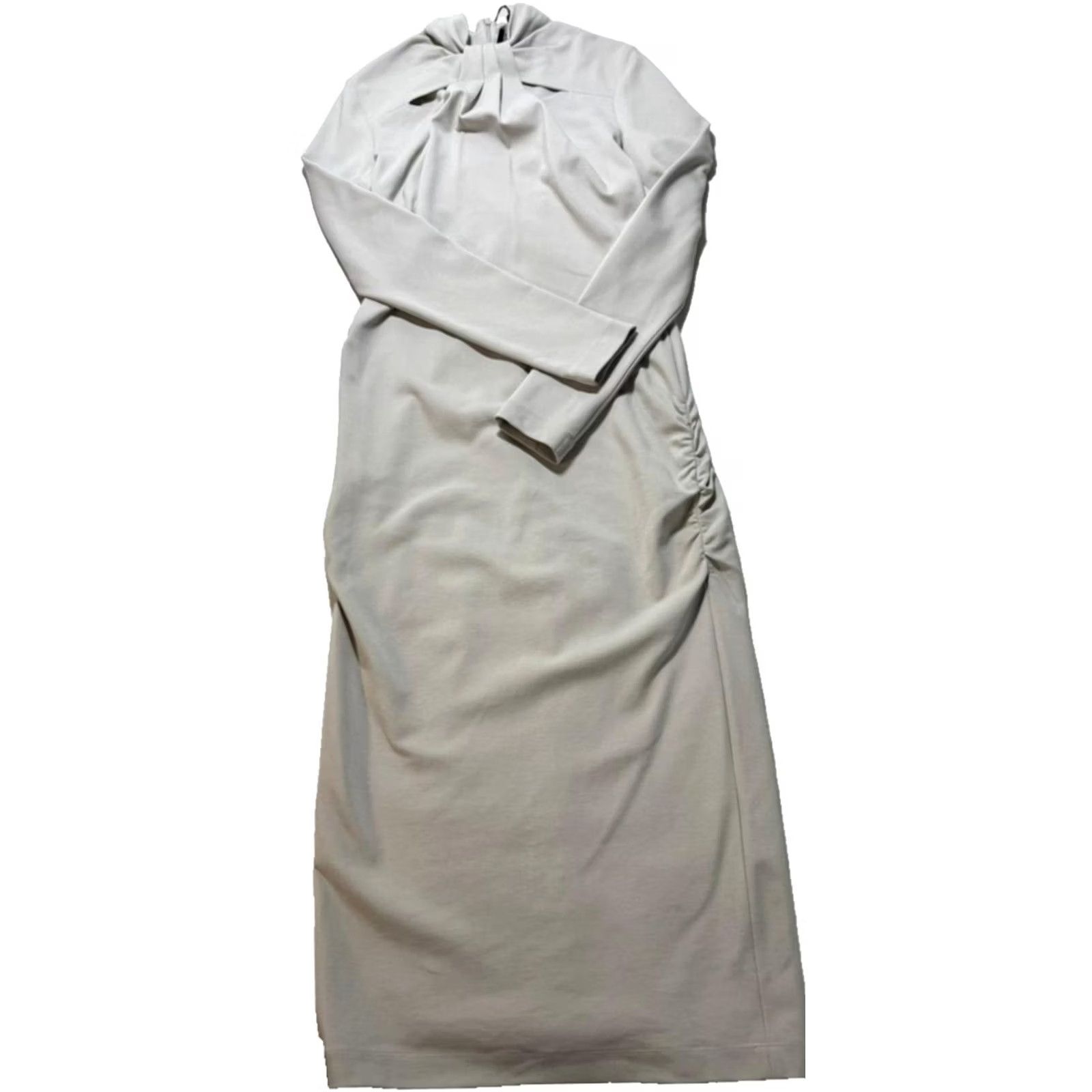 Giorgio Armani Giorgio Armani Bnwt High Neck Tie Detail Midi Dress Long Sleeve Ruched EU 44 Gray Jacquard Dress Size 44, Regular, Women Size M / US 6-8 / IT 42-44 - 3 Thumbnail