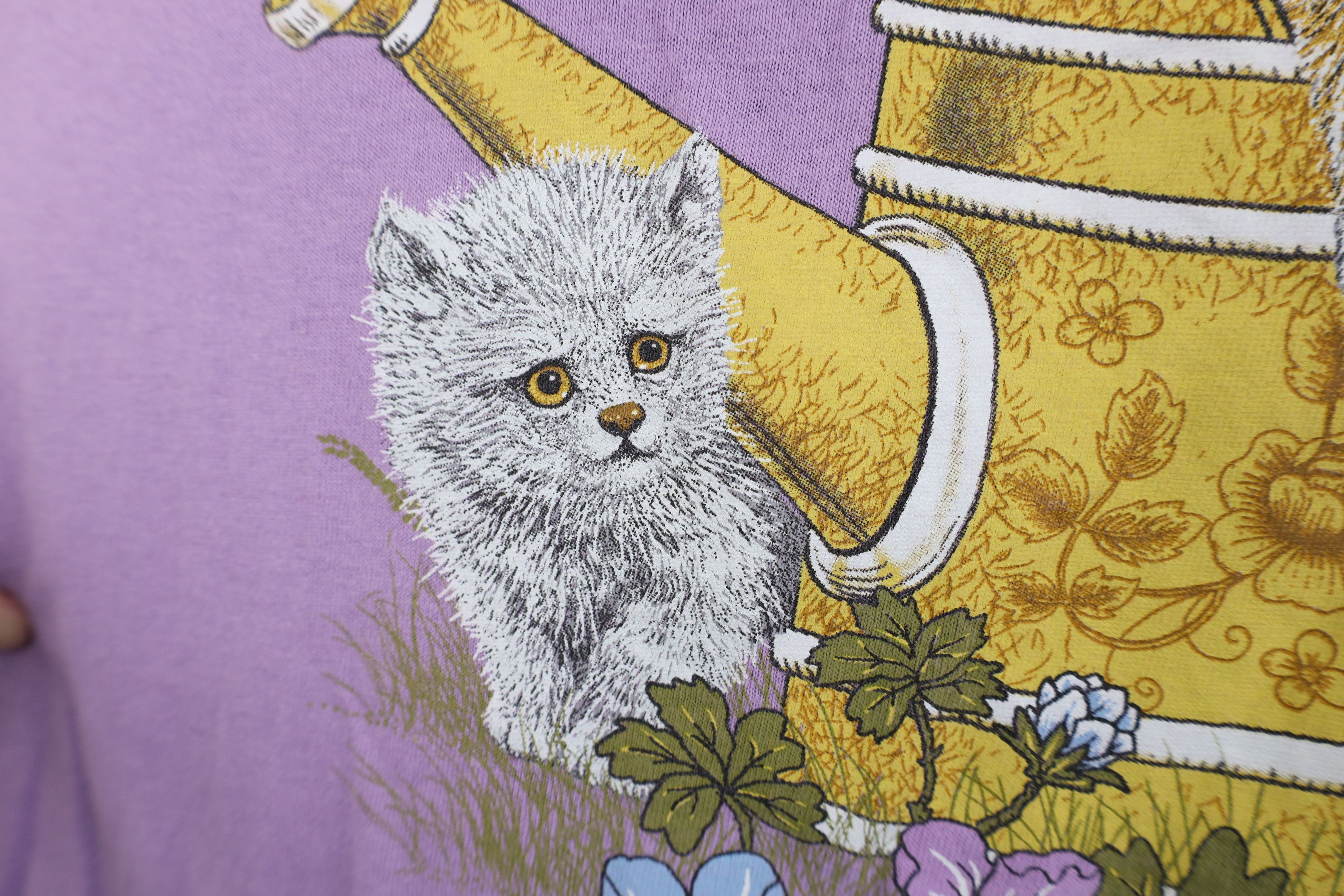 Vintage Vintage 90s Y2K Babydoll Flower Cat Kitten T-Shirt Purple Size L / US 10 / IT 46 - 6 Thumbnail