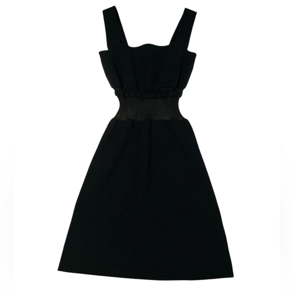 Designer Black Knit mini Dress with Cutout mesh Detail Size L / US 10 / IT 46 - 1 Thumbnail