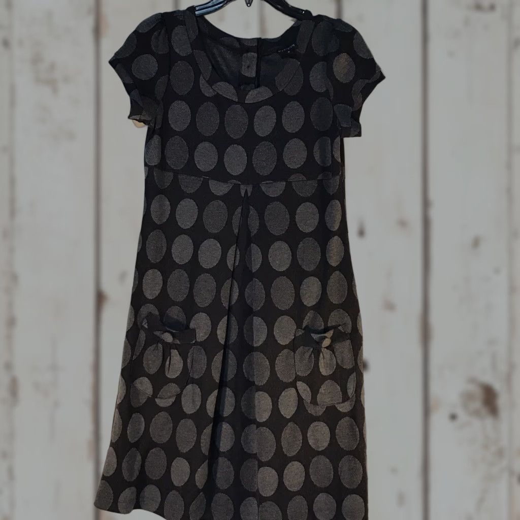 Vintage VINTAGE En Focus Studio Women's Dress - Black Polka Dot Short Sleeve Empire Waist Knee Length Summer Casual Office Workwear Size 6 Size M / US 6-8 / IT 42-44 - 1 Thumbnail