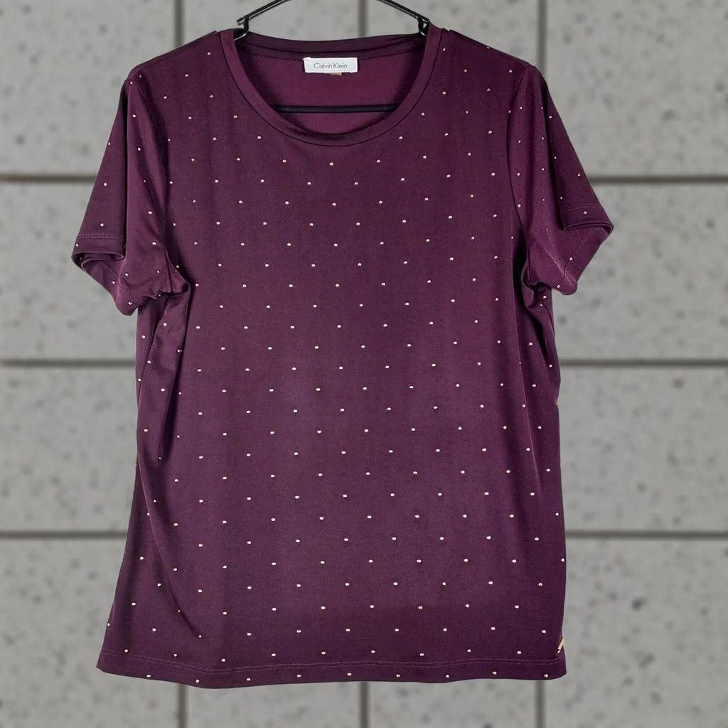 Calvin Klein Calvin Klein Womens Blouse Short Sleeve Knit Top Studded Plum Burgundy Collection Regular L Womens Size L / US 10 / IT 46 - 1 Thumbnail